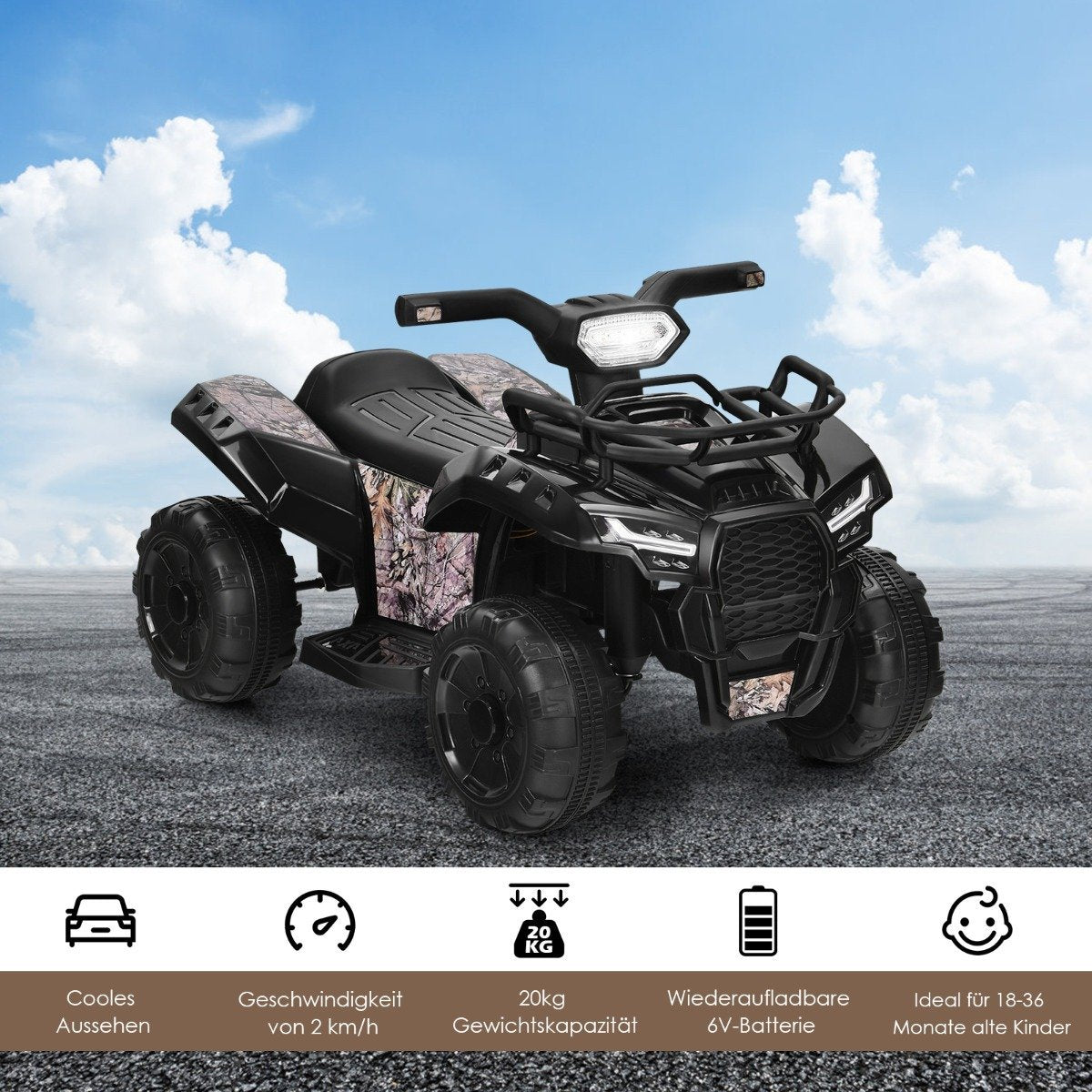 Electric children's quad with headlights Electric quad children's car with music 44 x 66 x 42 cm black