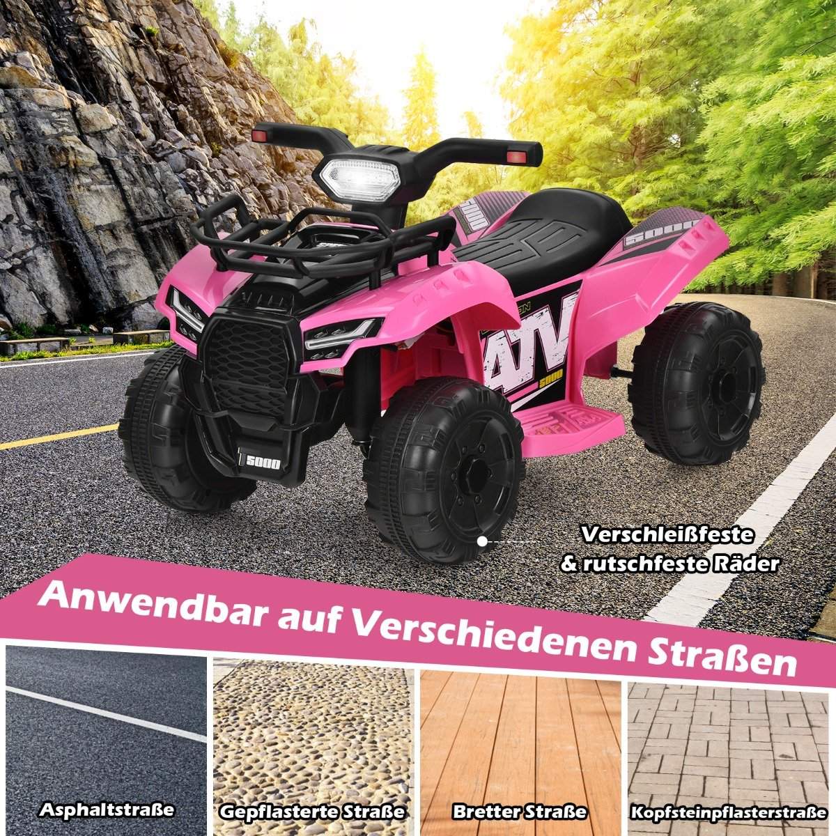 Electric children's quad with storage space Mini electric quad with music for children 44 x 66 x 42 cm pink + black