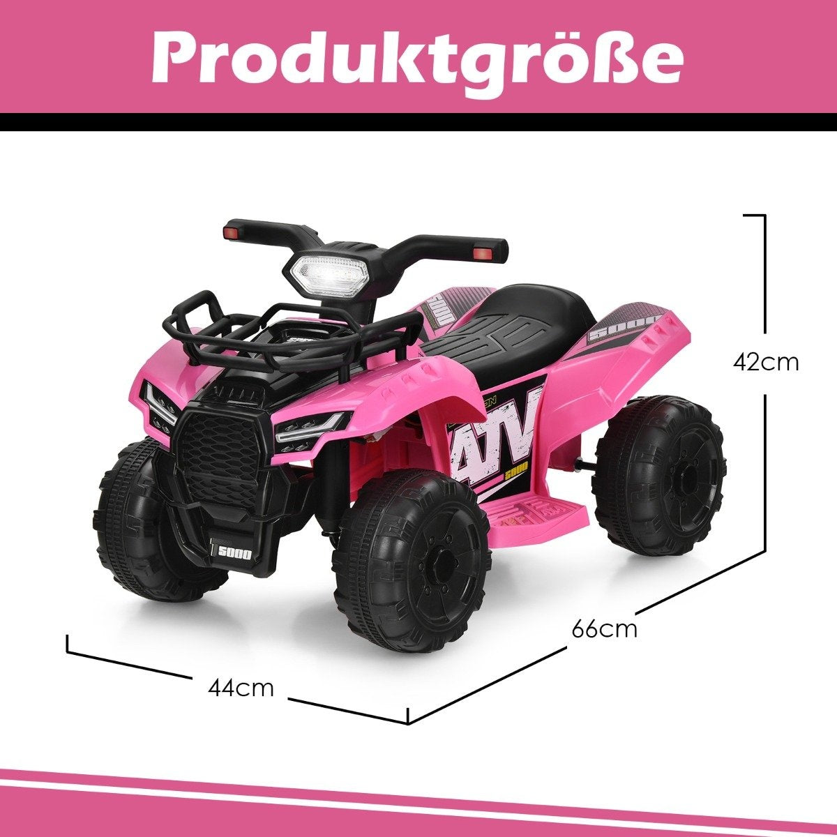 Electric children's quad with storage space Mini electric quad with music for children 44 x 66 x 42 cm pink + black