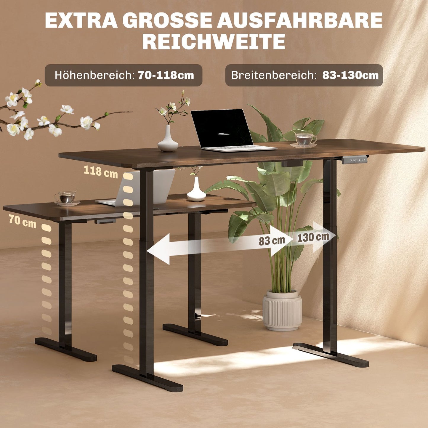 Height-Adjustable Electric Desk Frame, Steel, Black