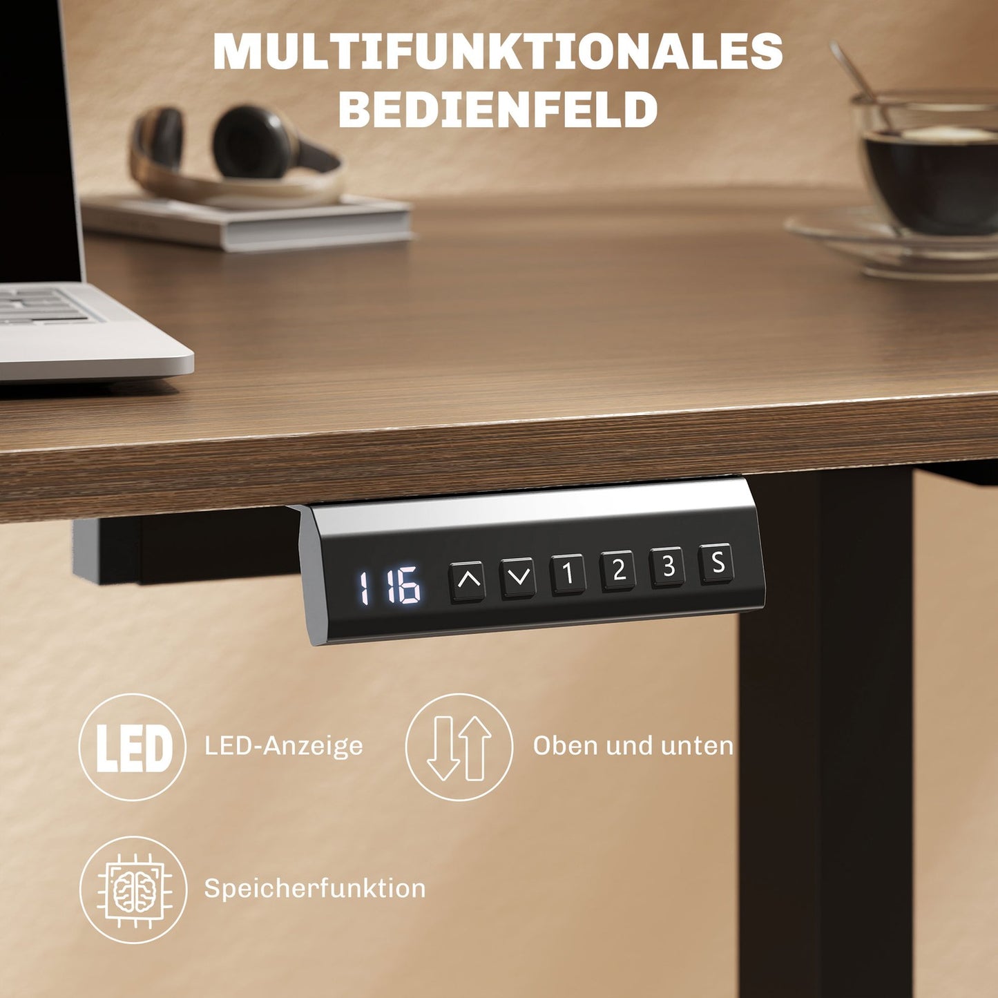 Height-Adjustable Electric Desk Frame, Steel, Black