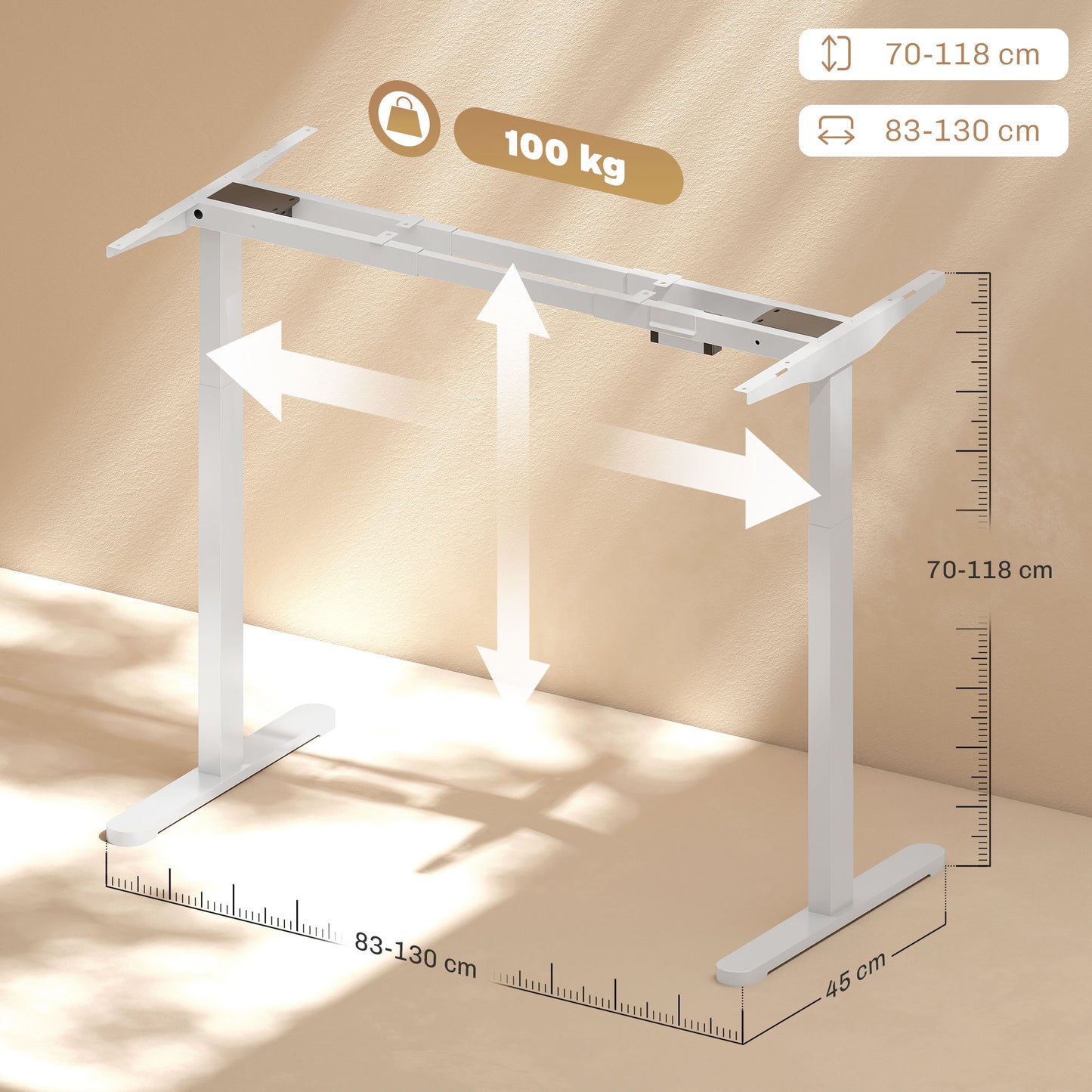 Height-Adjustable Electric Desk Frame, Steel, White