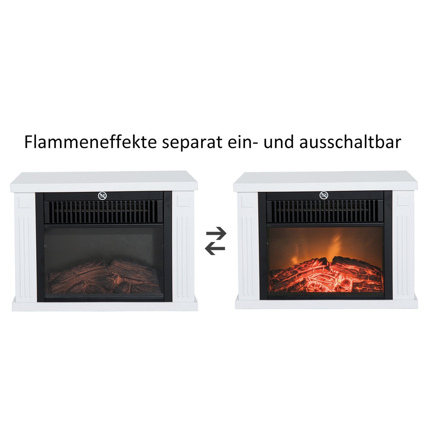 Electric fireplace with Flame Effect, 1200W, White