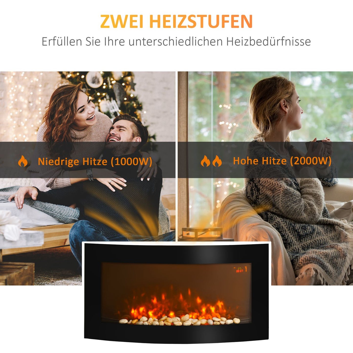 Modern wall electric fireplace - 89.2 x 13.5 x 48cm