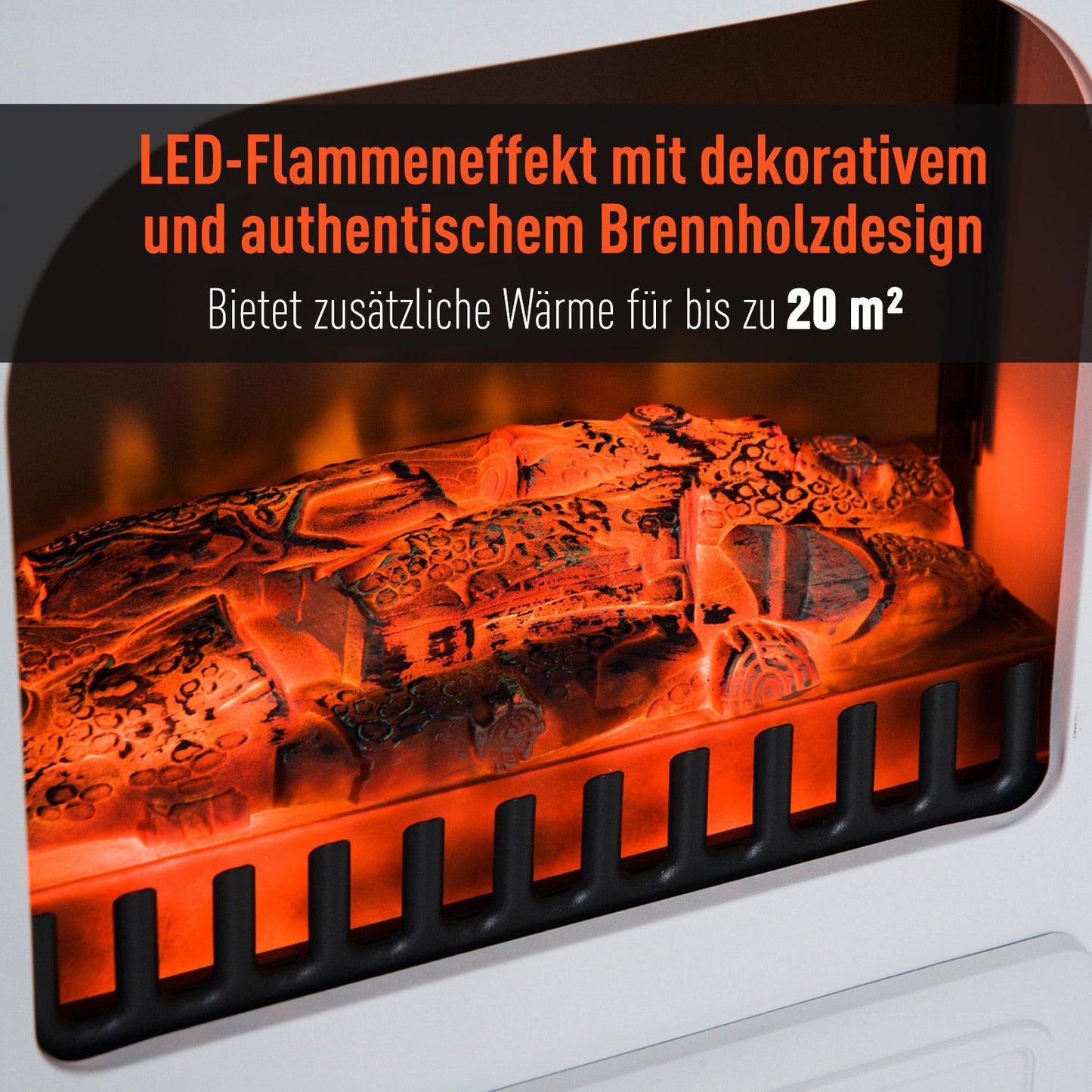 Electric stove, 950/1850W, Flame effect, White