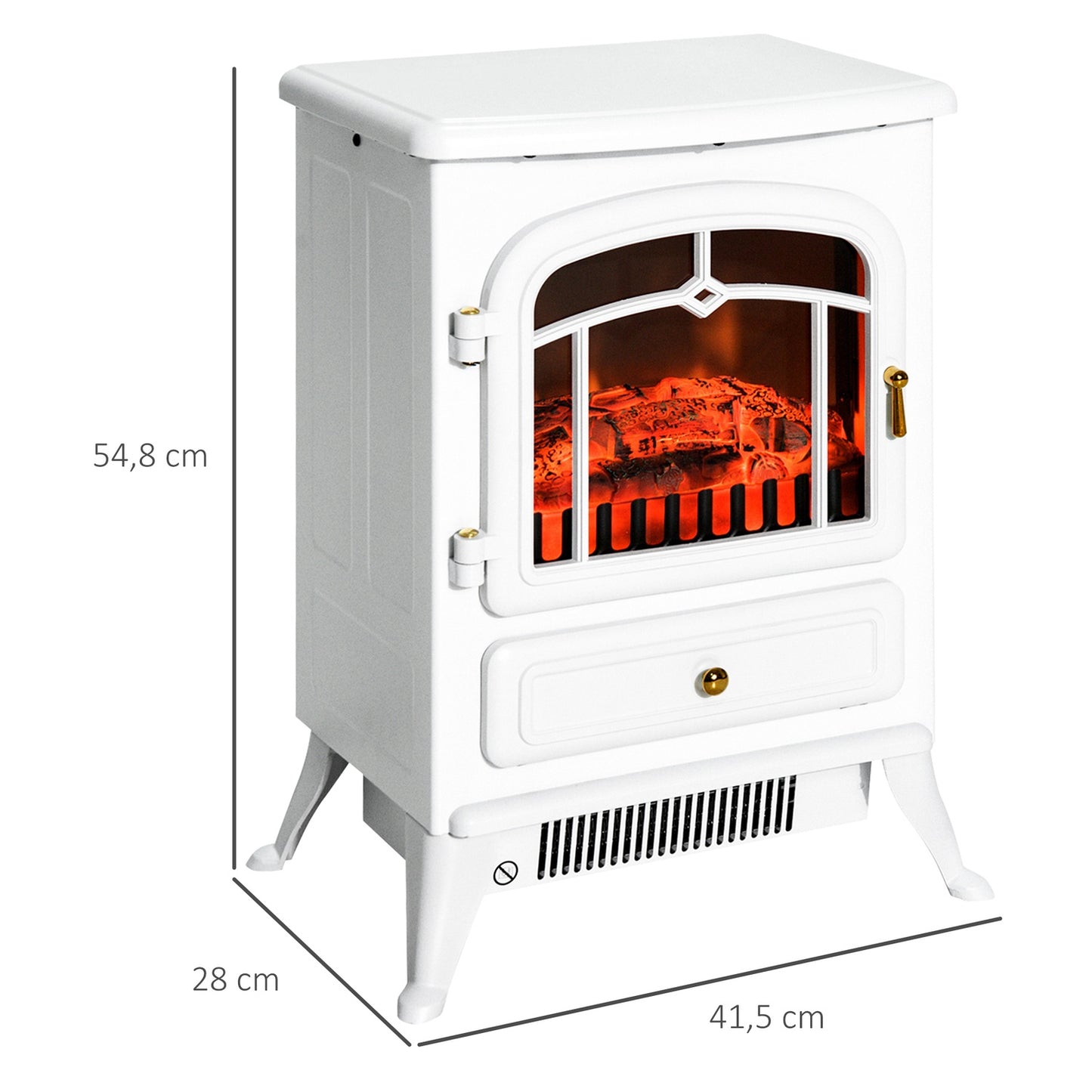 Electric stove, 950/1850W, Flame effect, White
