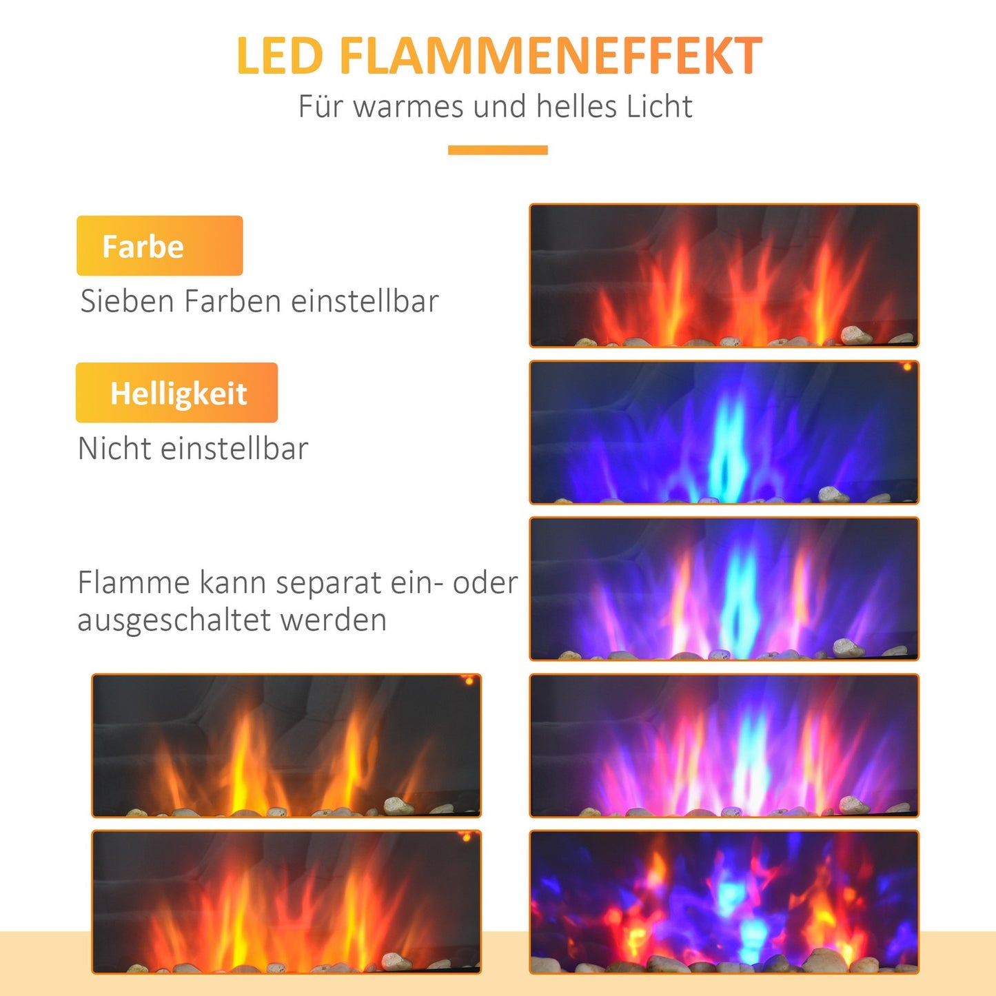 Electric wall fireplace, Remote control, LED Flame, Black