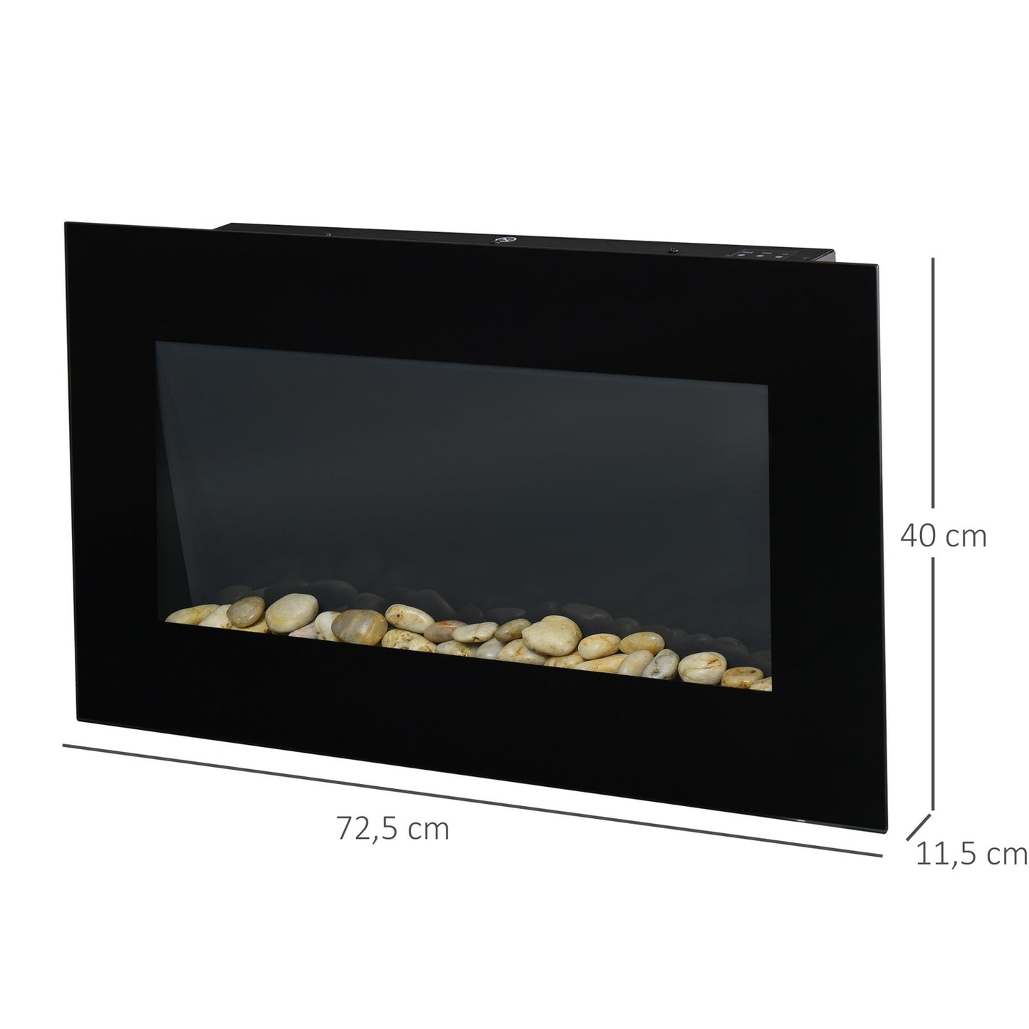 Electric wall fireplace, Remote control, LED Flame, Black