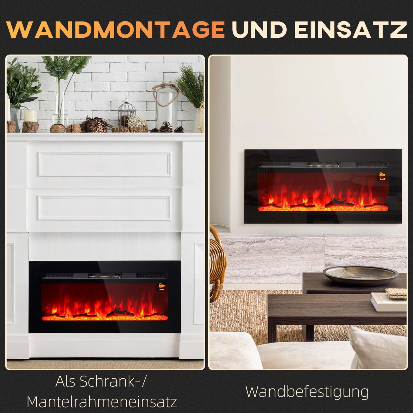 Electric fireplace, 1800W, LED Flame, Remote control