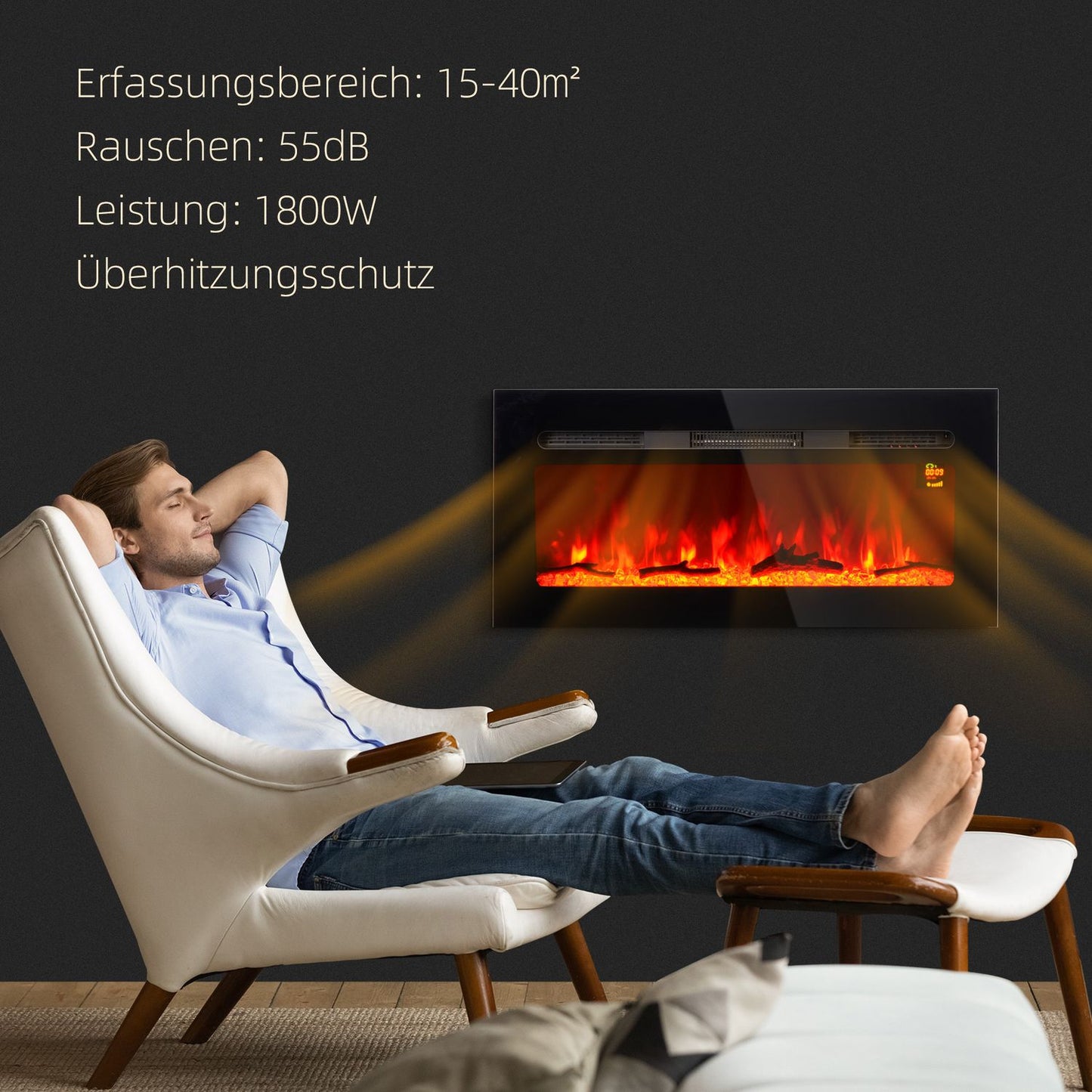 Electric fireplace, 1800W, LED Flame, Remote control