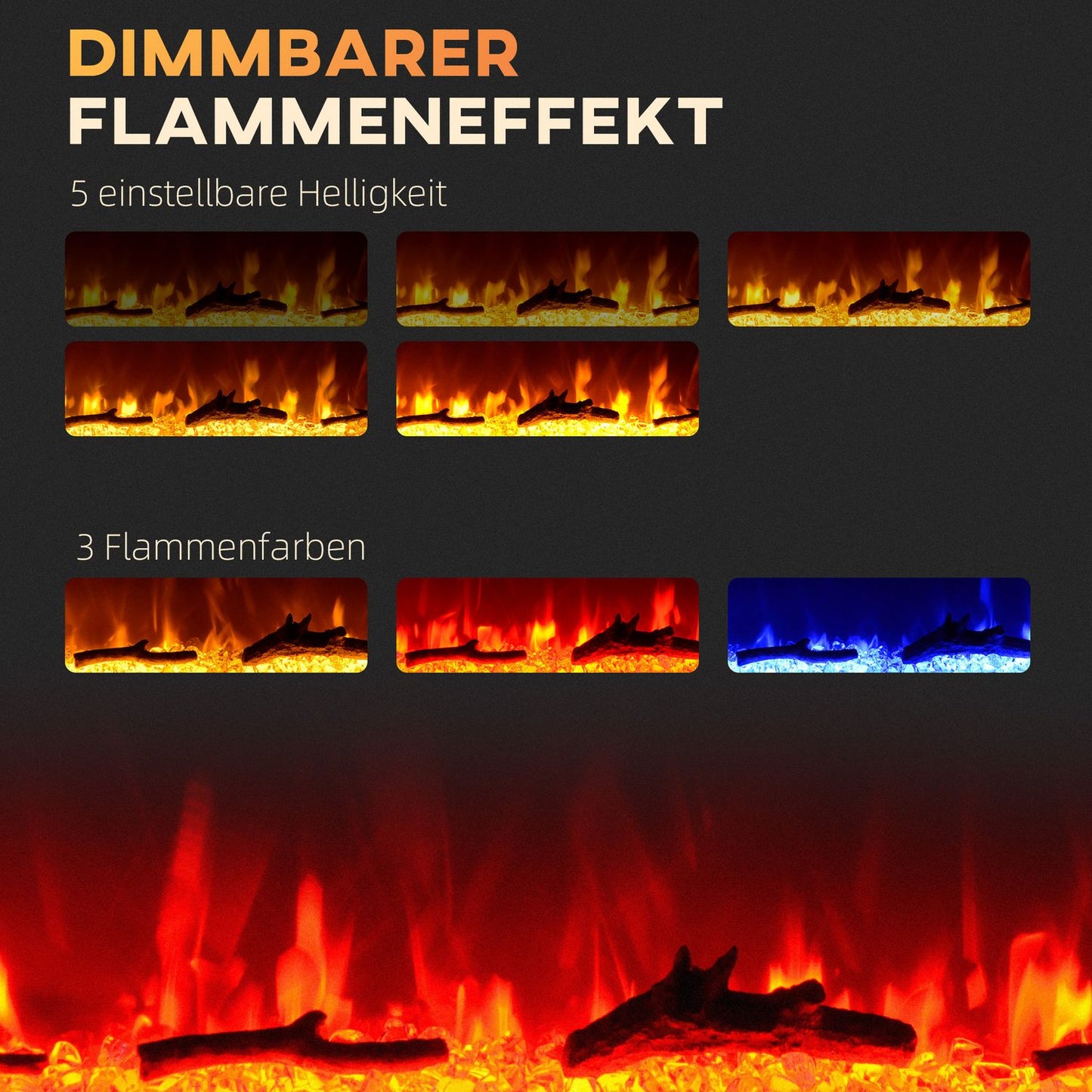 Electric fireplace, 1800W, LED Flame, Remote control