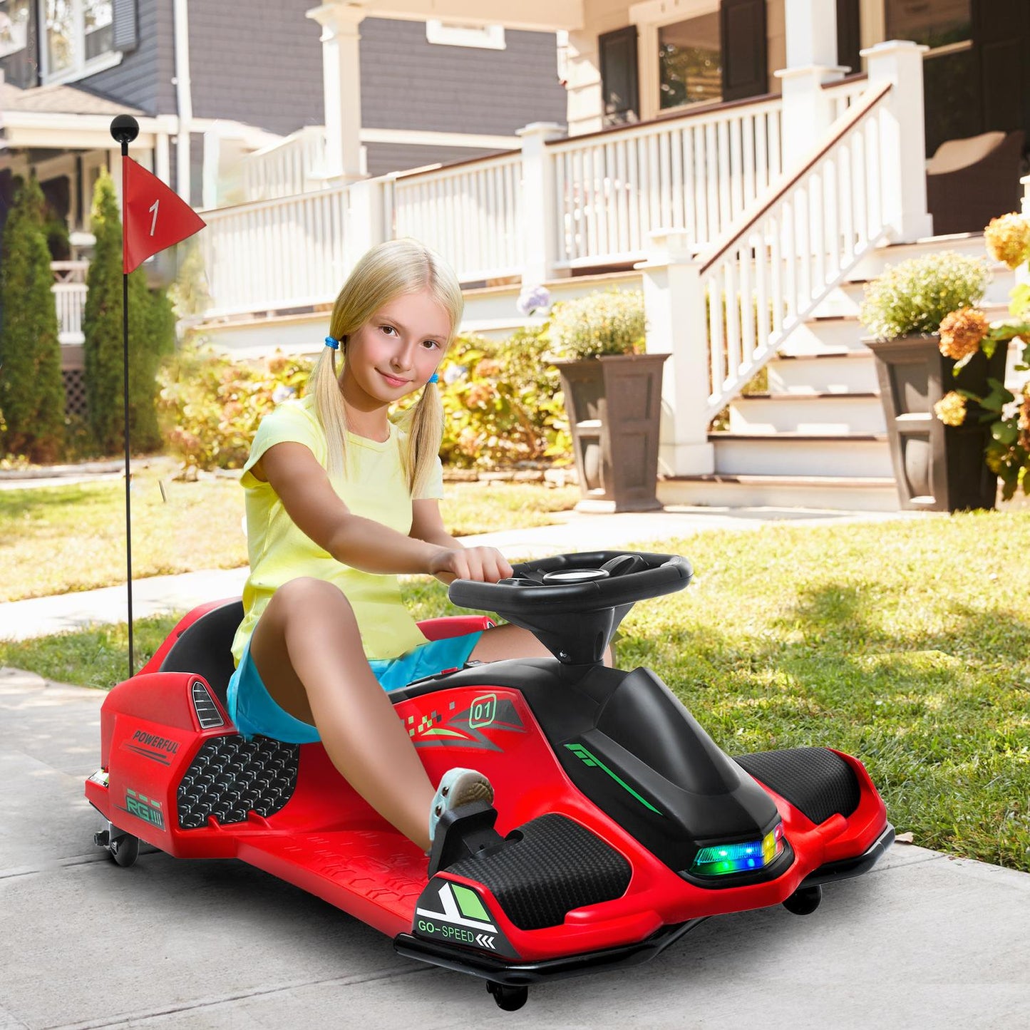 Electric Go-Kart for Kids, 3-8 km/h, Lights & Music