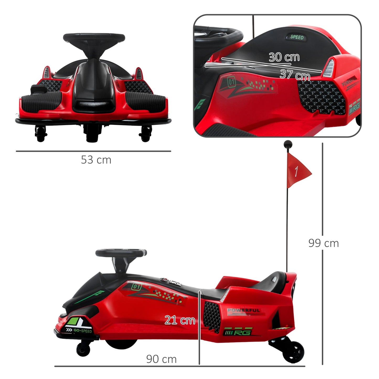 Electric Go-Kart for Kids, 3-8 km/h, Lights & Music
