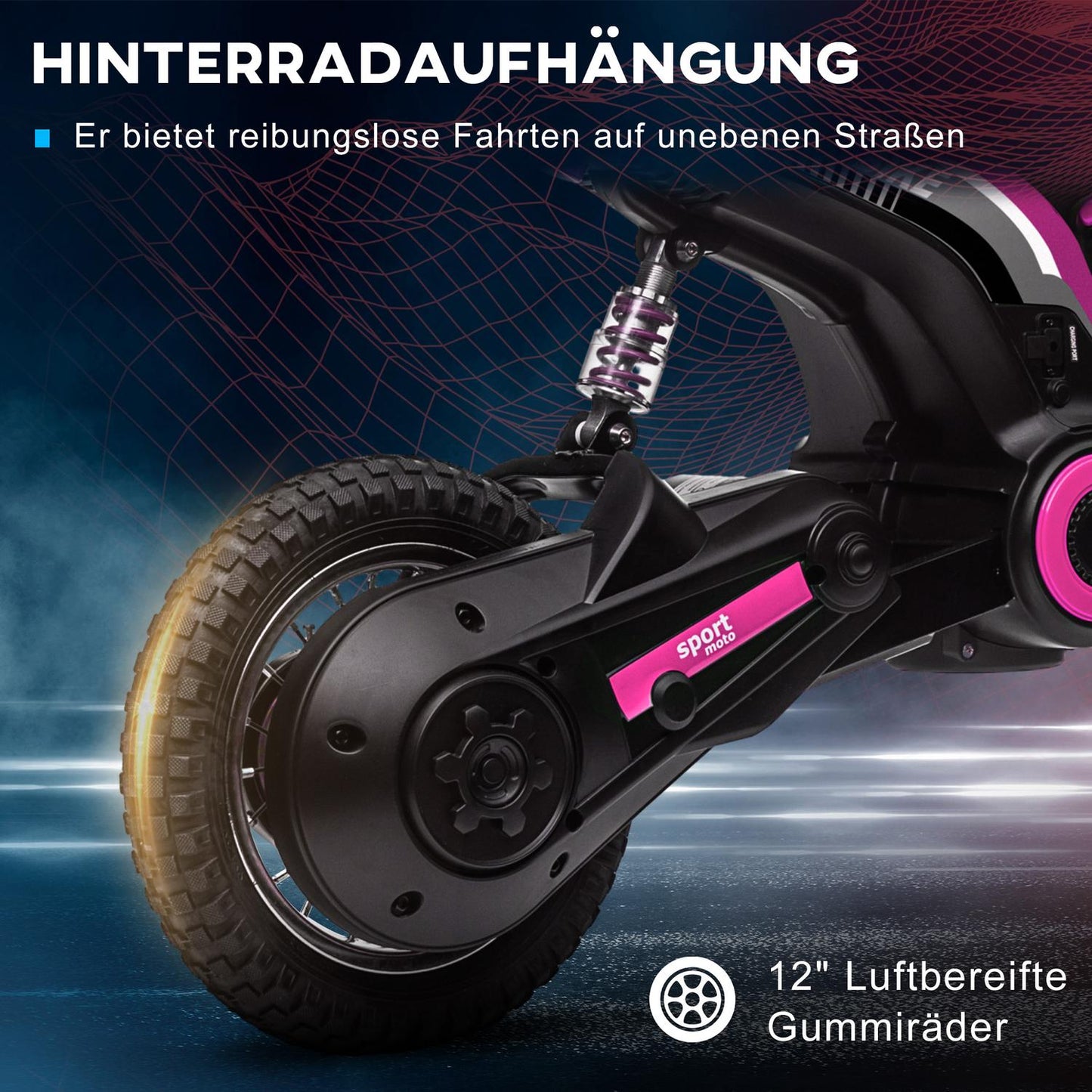 Kids' Electric Motorcycle, 24V, Ages 8-12, Pink