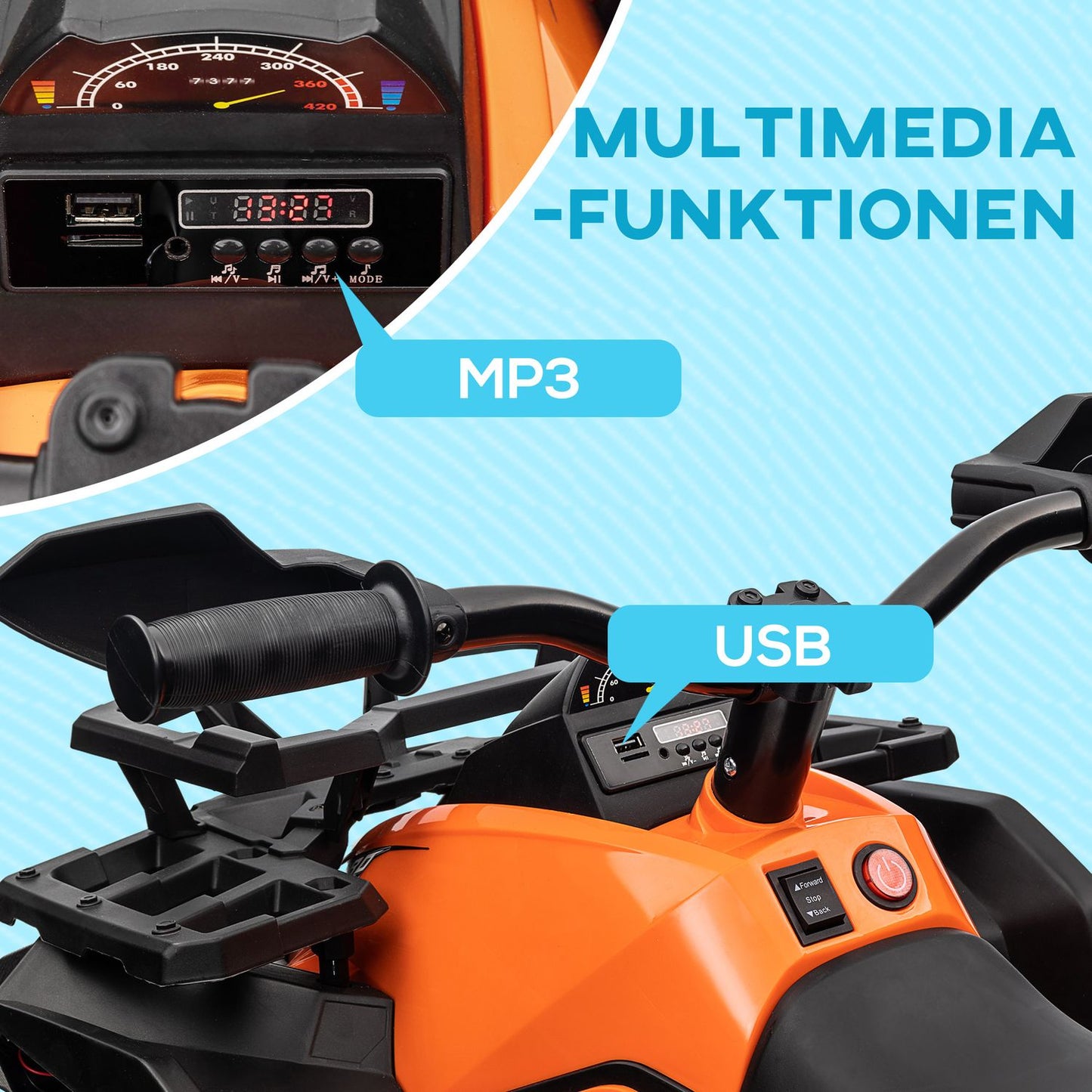 Electric Quad for children 3-5, 12V with MP3 & USB, Orange