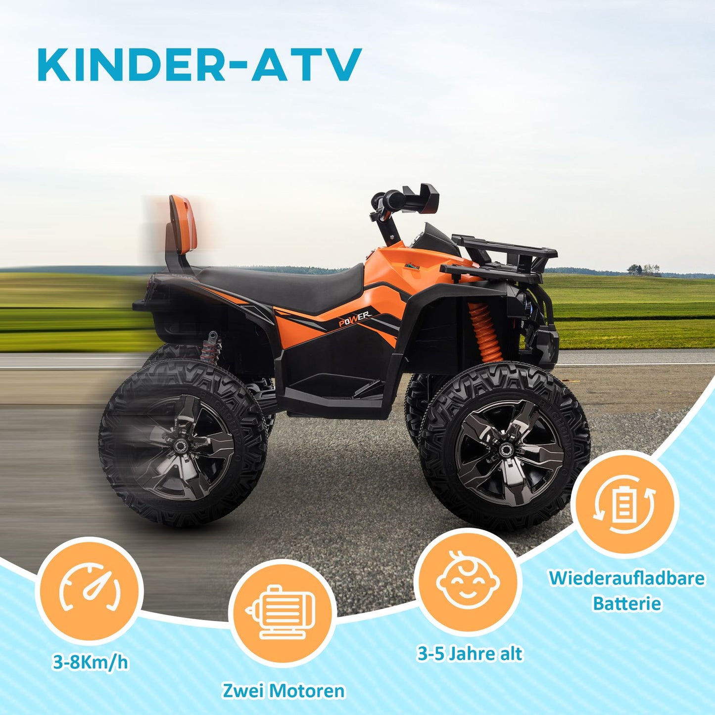 Electric Quad for children 3-5, 12V with MP3 & USB, Orange