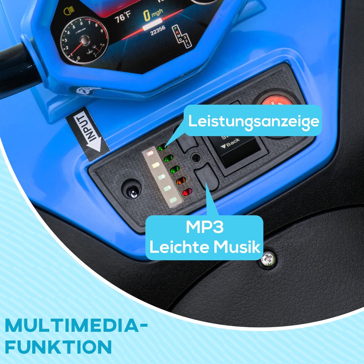 Electric quad bike for children, 12V, 4-wheel suspension, MP3, blue