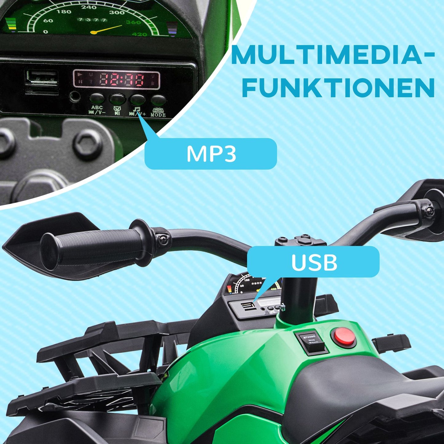 Electric quad bike for children, forward & backward, MP3 & headlights