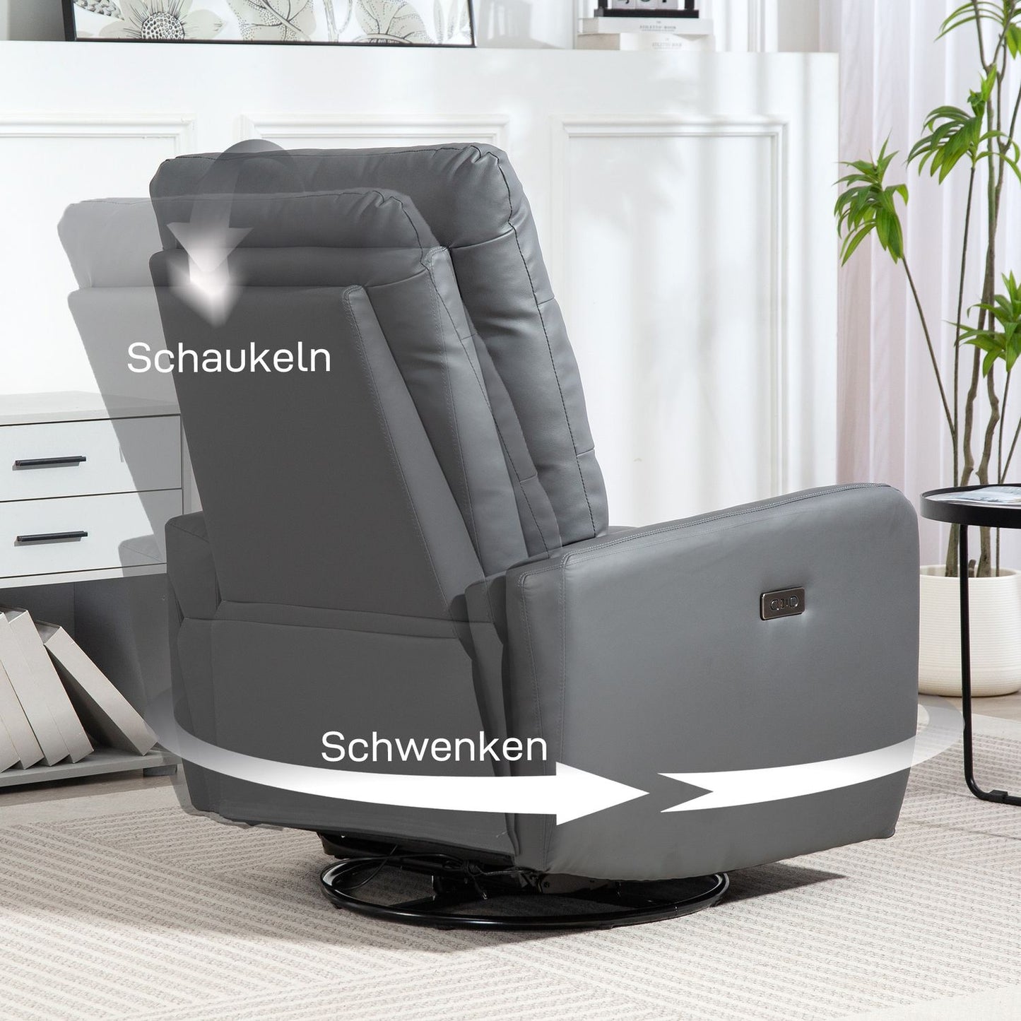 Electric recliner with rocking and USB ports, gray