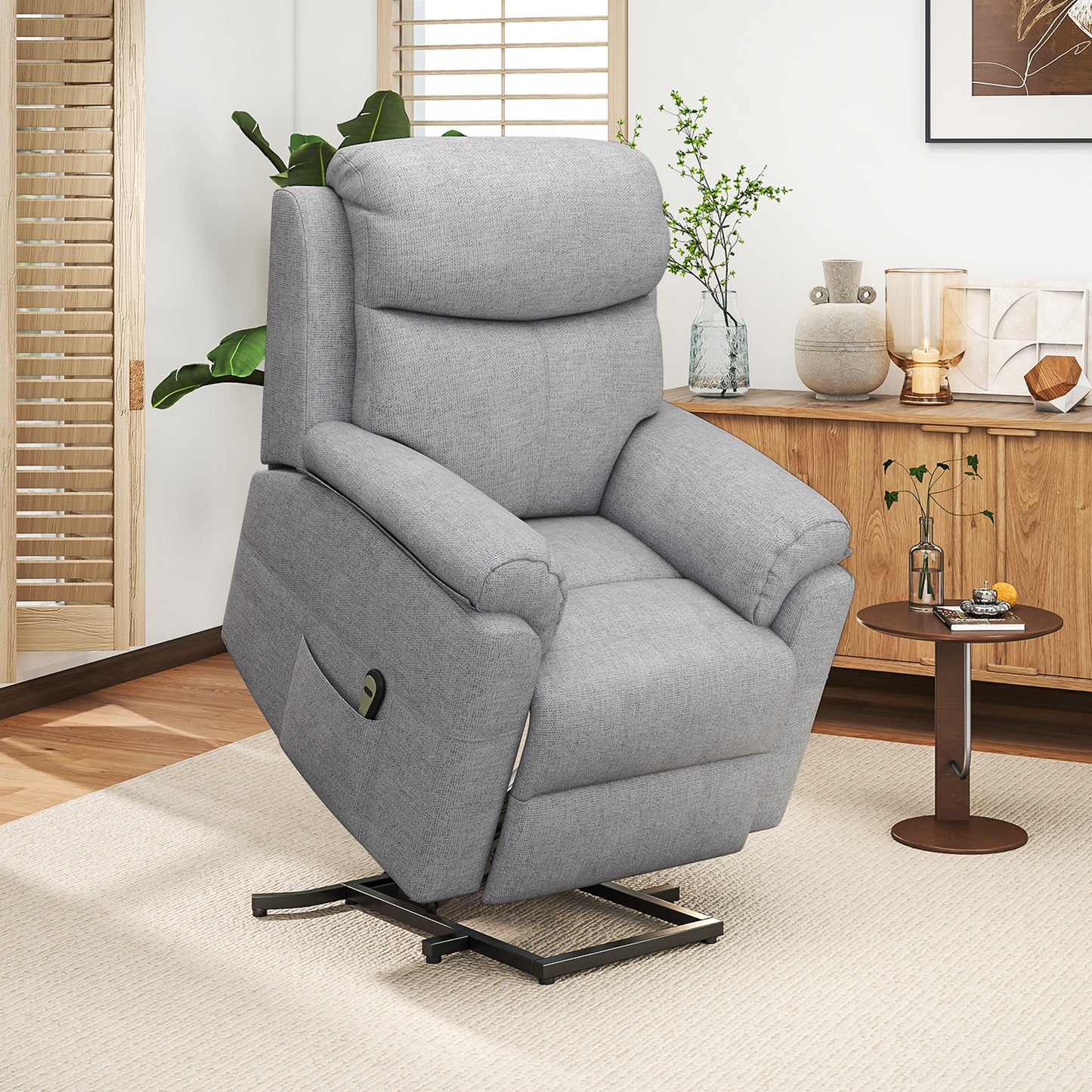 Electric recliner chair, recliner chair with stand-up aid, recliner chair with sleep function, linen look, 83 x 89 x 102 cm, grey