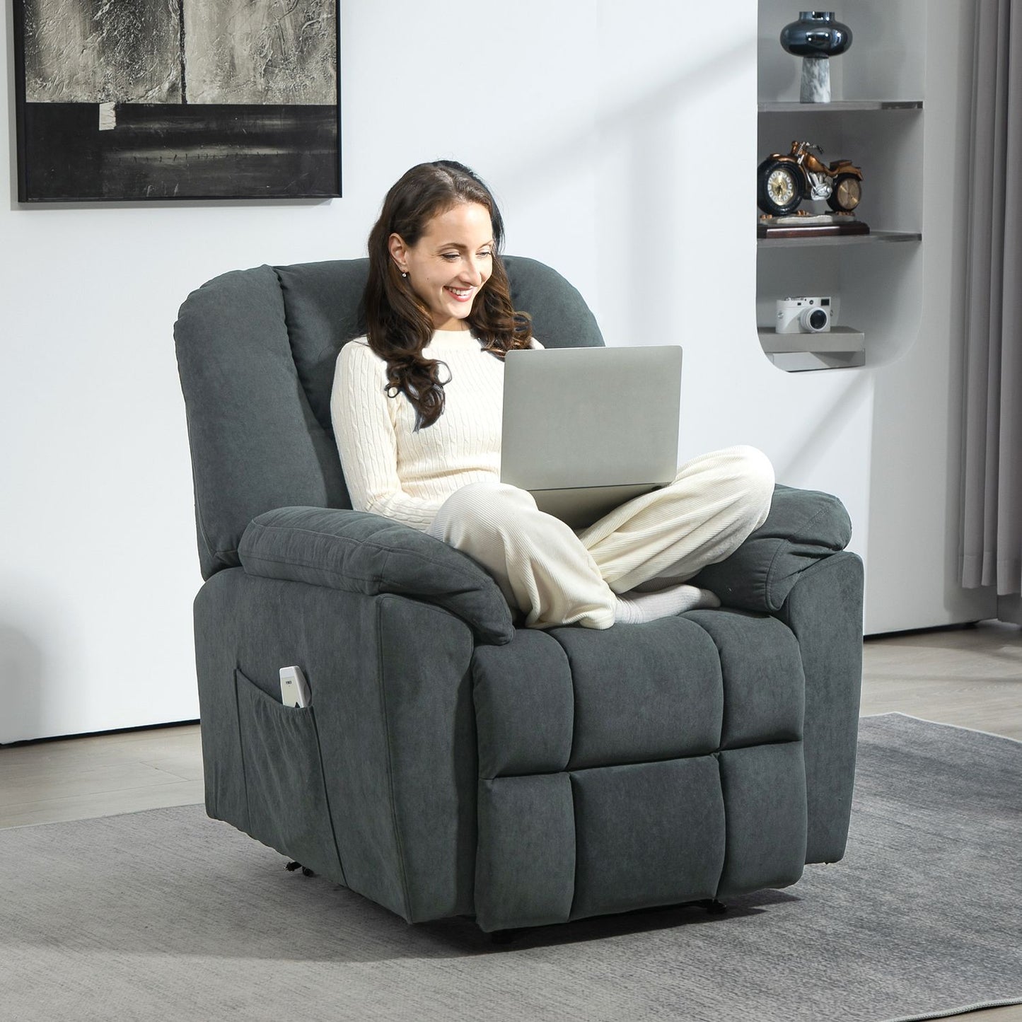Reclining massage chair w/ heating & USB, dark grey