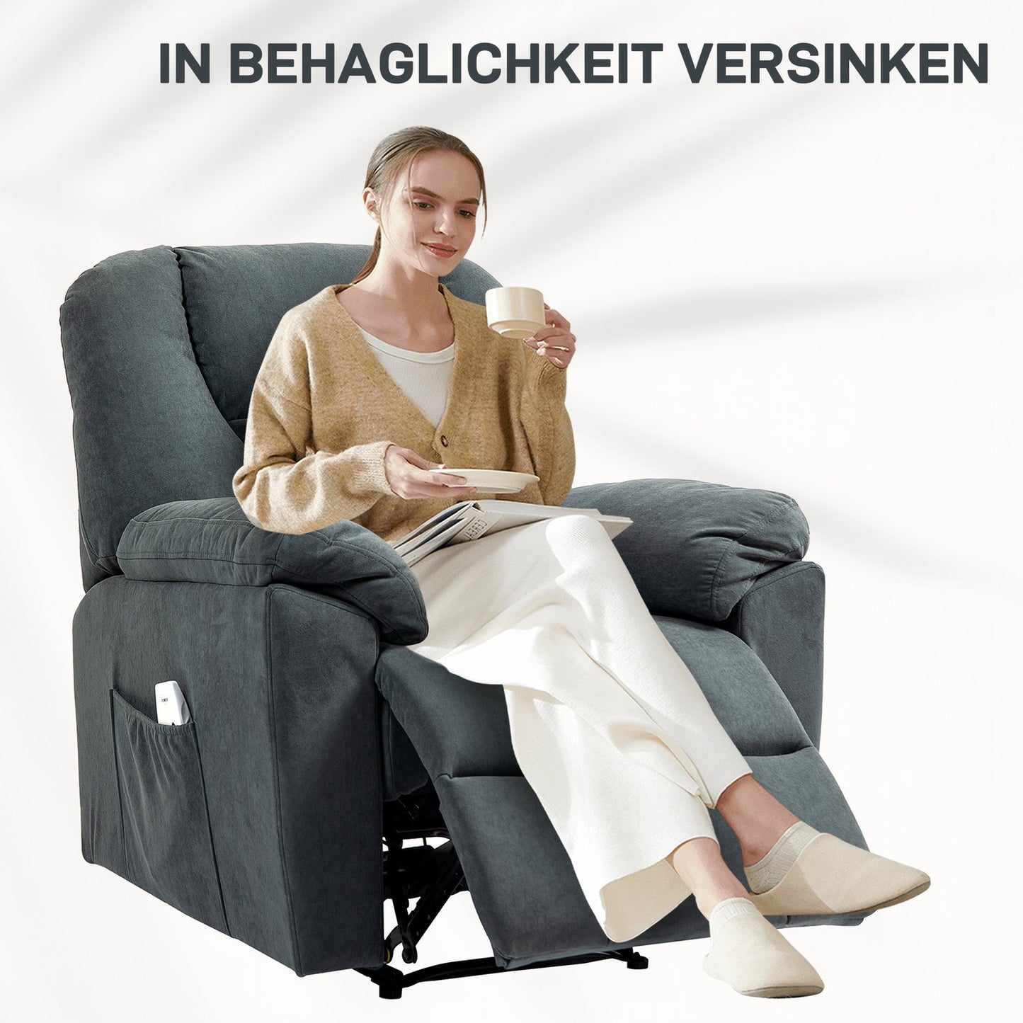 Reclining massage chair w/ heating & USB, dark grey