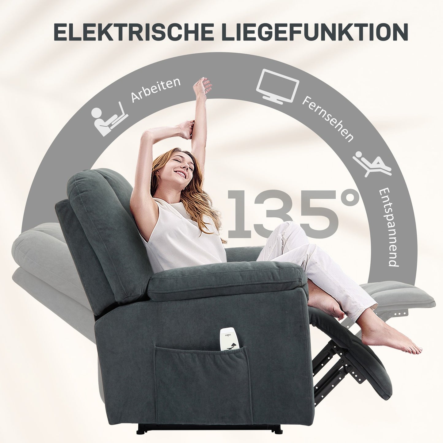 Reclining massage chair w/ heating & USB, dark grey