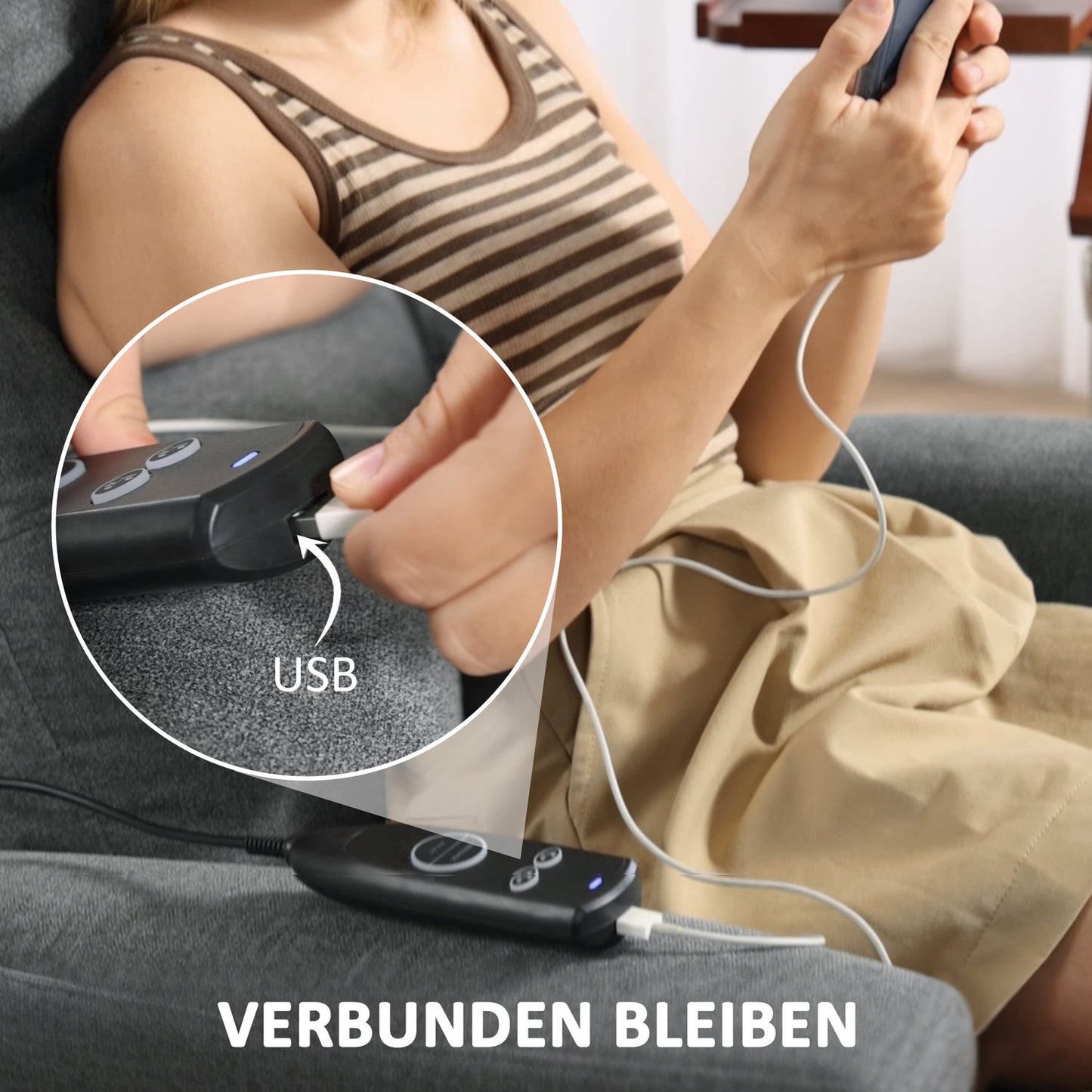 Reclining massage chair with heating & USB, dark grey
