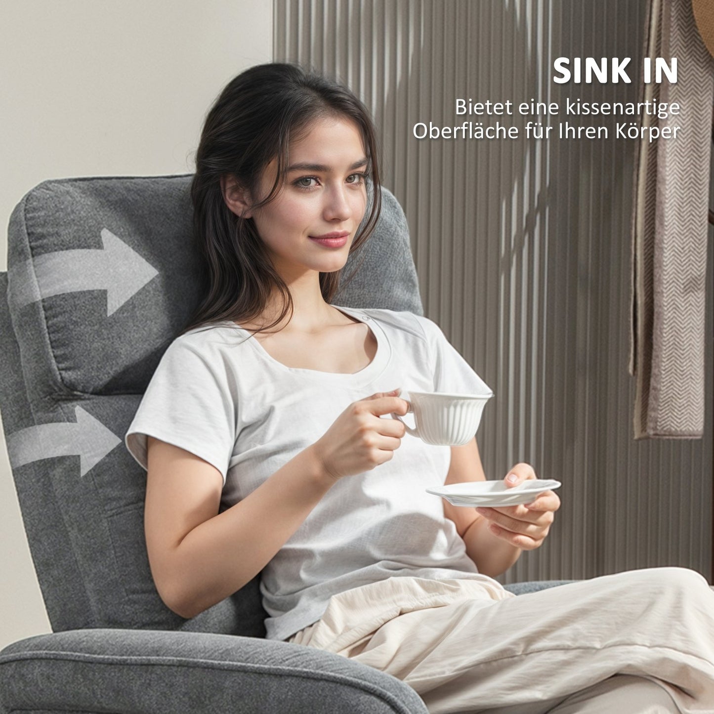 Reclining massage chair with heating & USB, dark grey