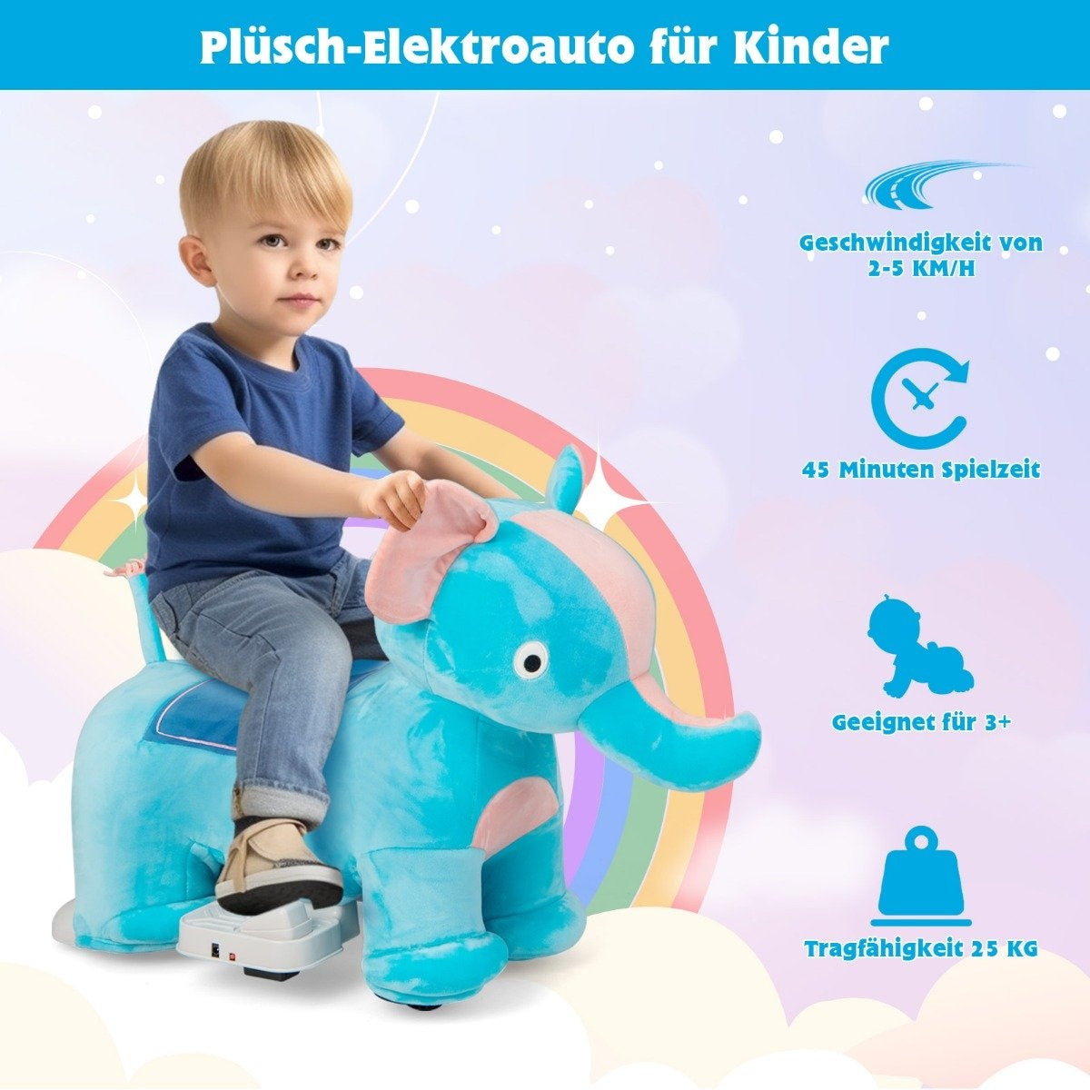 Electric ride-on toy in animal shape plush car toy car for children aged 3 years and over blue