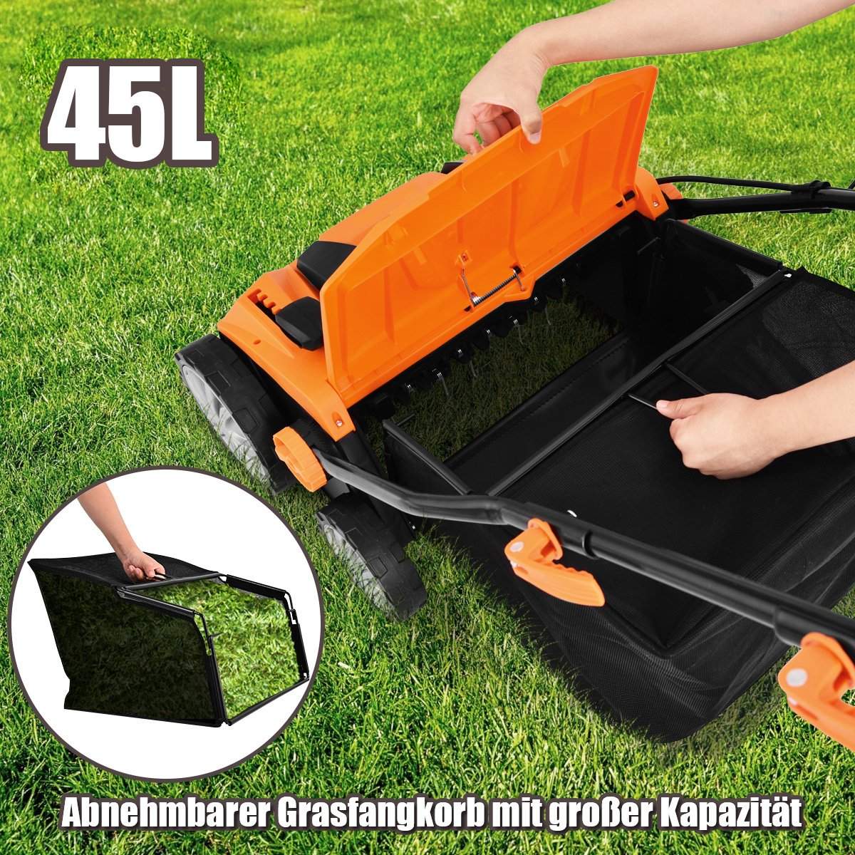 Electric scarifier lawn aerator 1800W 2 levels working depth 67 x 58 x 86 - 104 cm orange