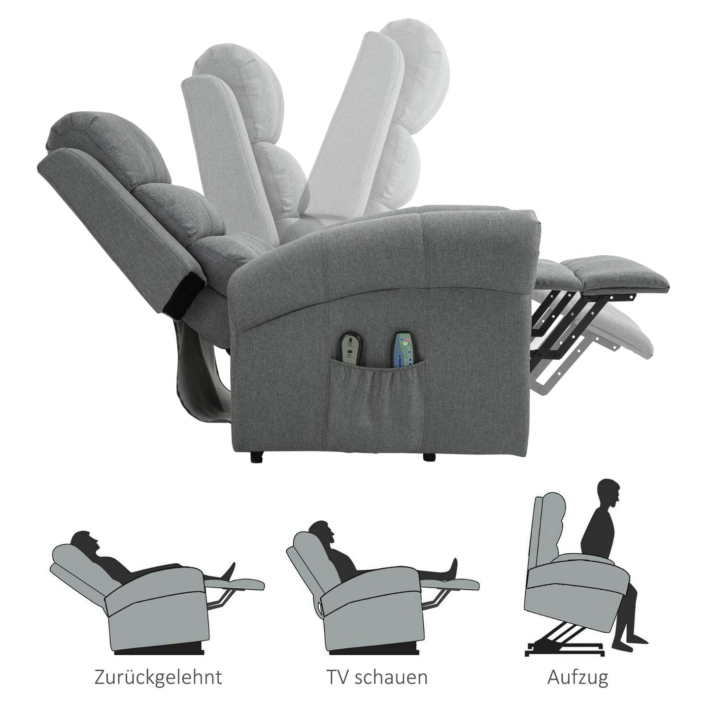 Electric lift chair, Massage & Heating, Remote control, Gray linen