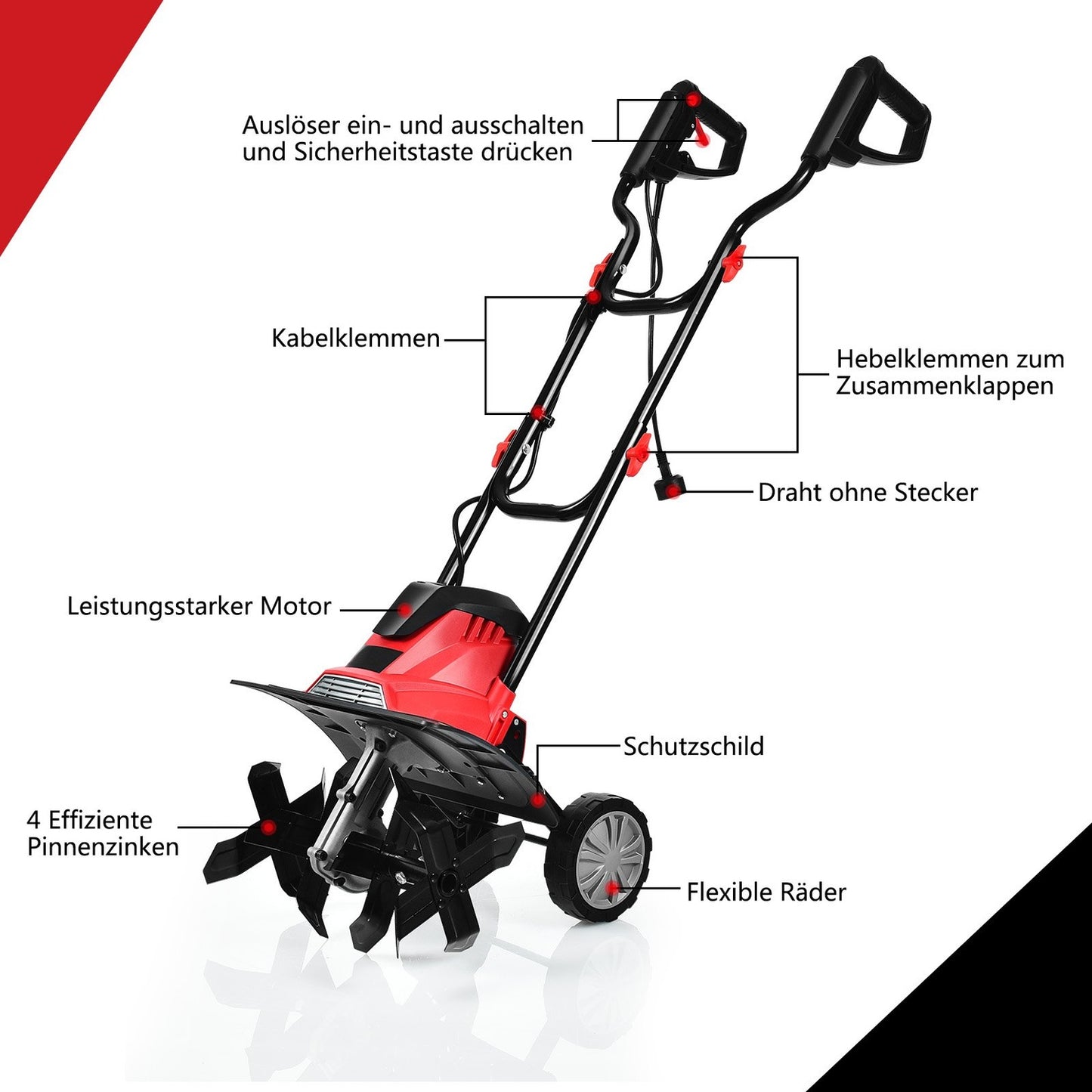 Electric tiller and cultivator electric tiller tiller garden tiller red and black
