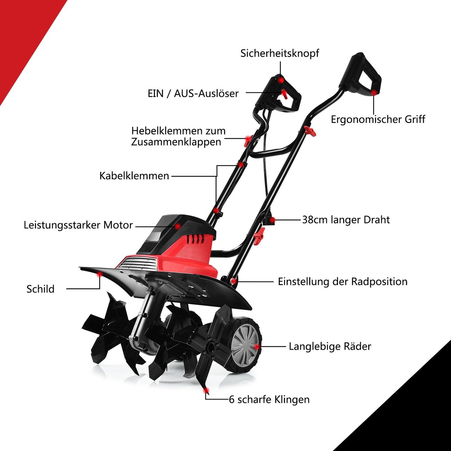 Electric tiller and cultivator mini cultivator electric tiller tiller garden tiller red and black