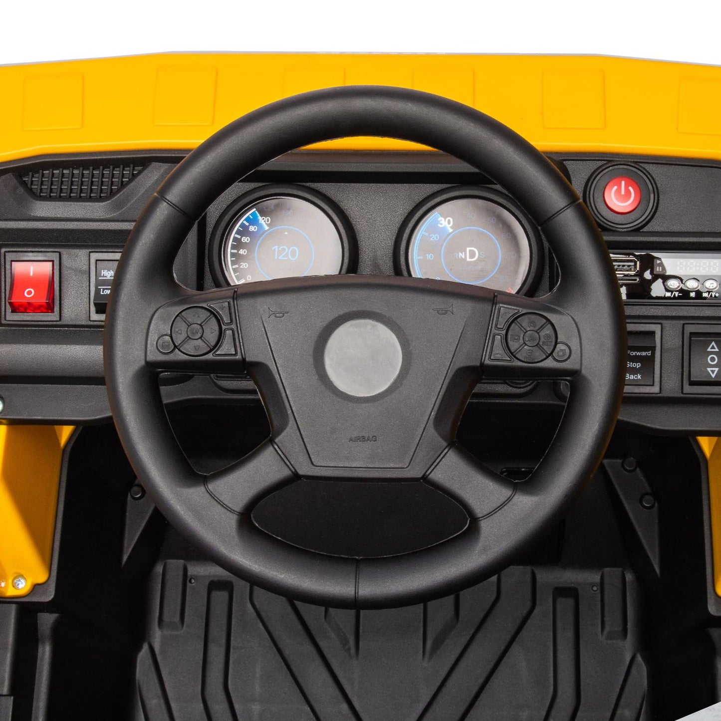Electric ride-on tractor for children with shovel, yellow