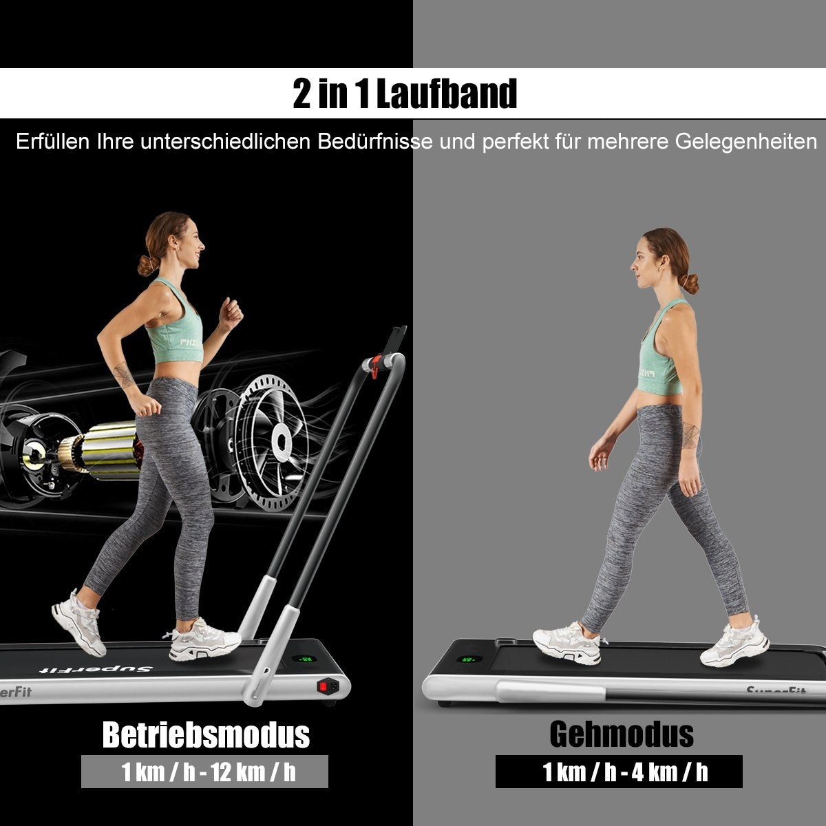 Electric treadmill adjustable speed remote control Bluetooth folding function silver