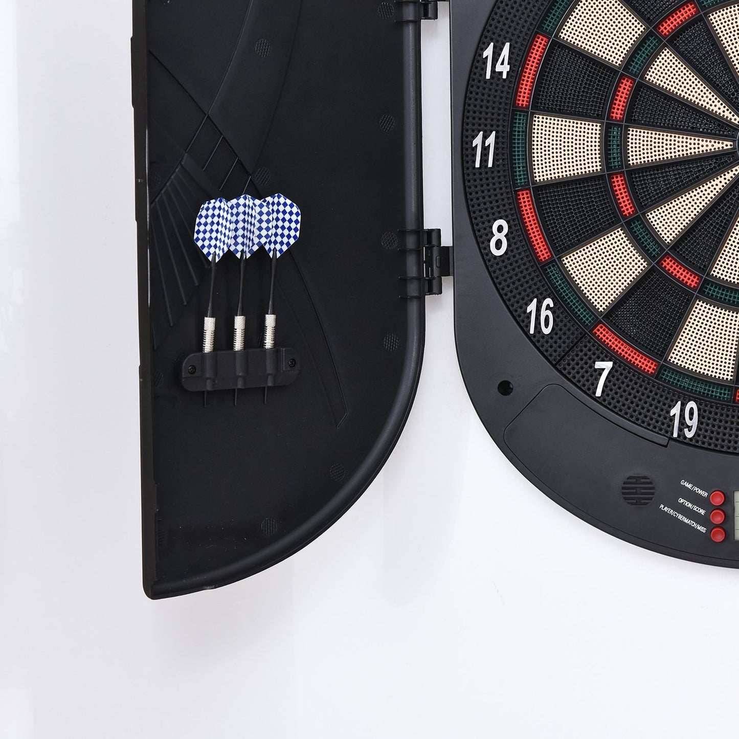 Electronic dart board with door, automatic scoring, 26 games
