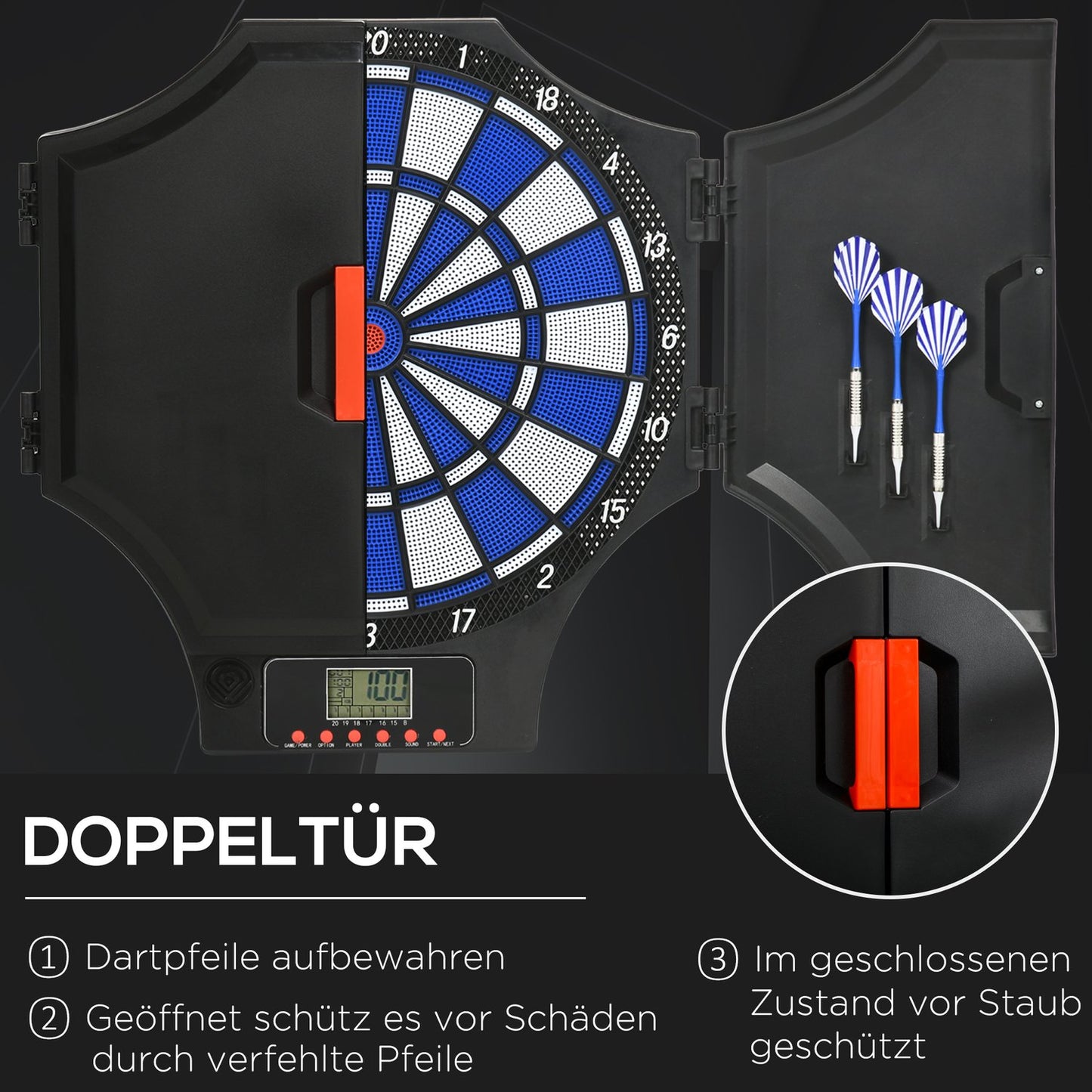 Electronic dart board with 12 darts, LCD screen, 8 players
