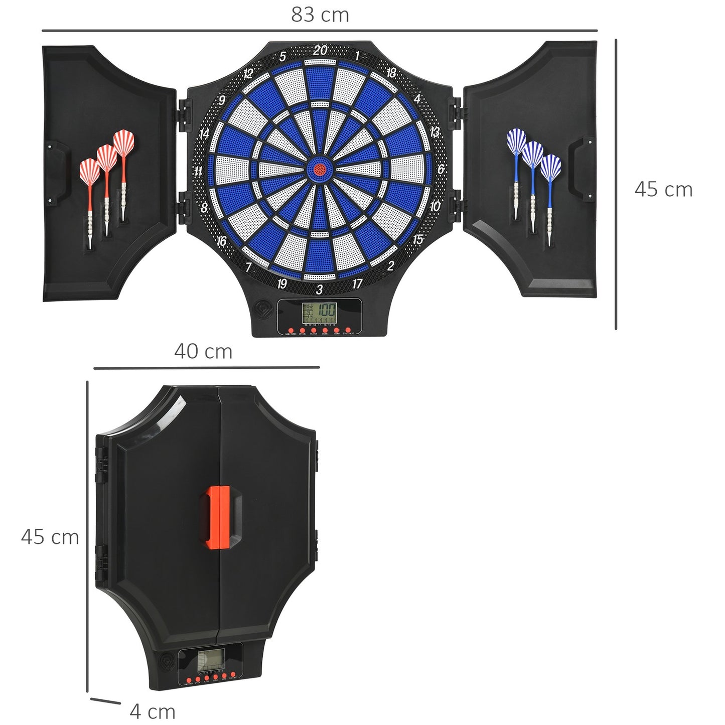 Electronic dart board with 12 darts, LCD screen, 8 players