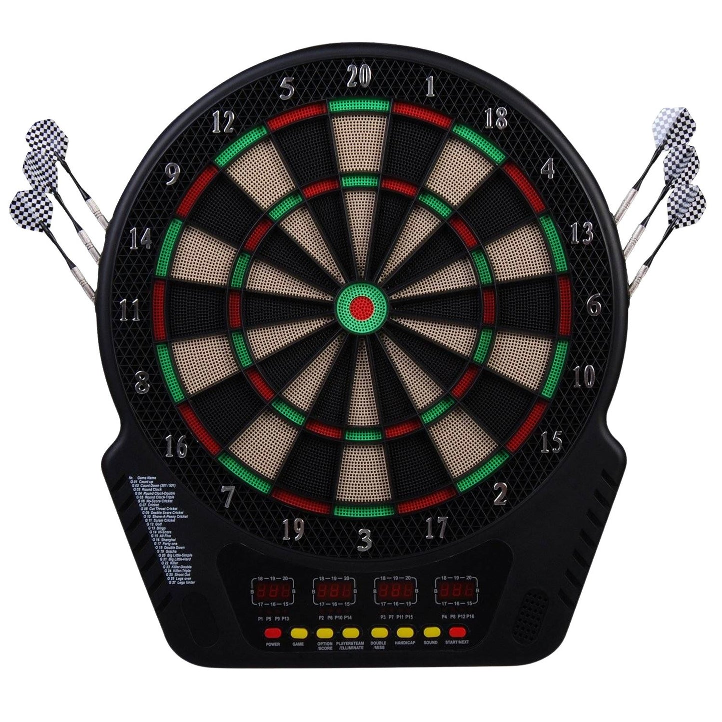 Electronic dart board, 27 games, 16 players, 6 darts
