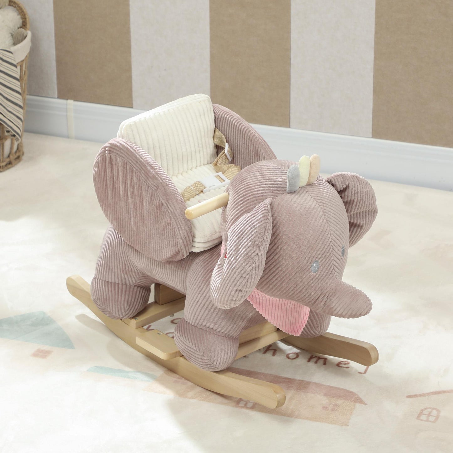 Elephant Rocker with Sounds, Wood Frame, Ages 1.5-3, Brown