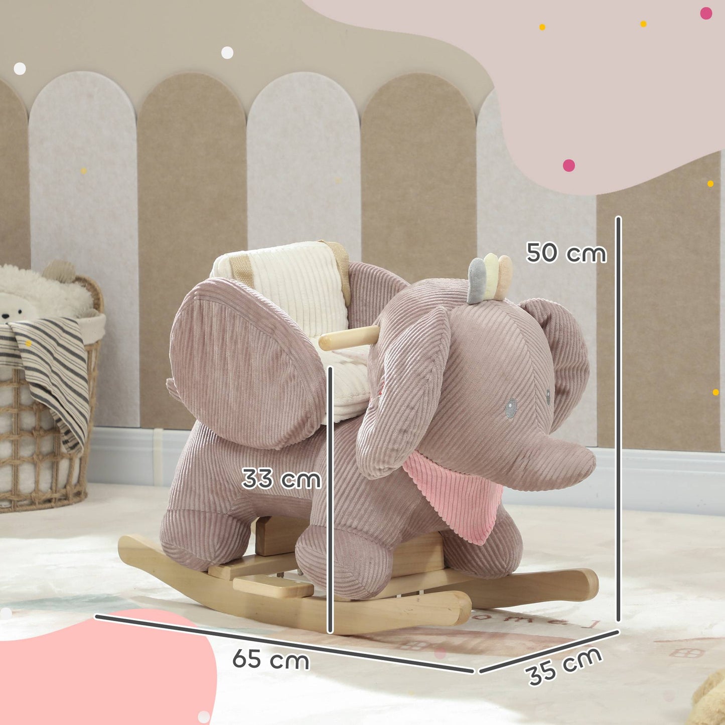 Elephant Rocker with Sounds, Wood Frame, Ages 1.5-3, Brown