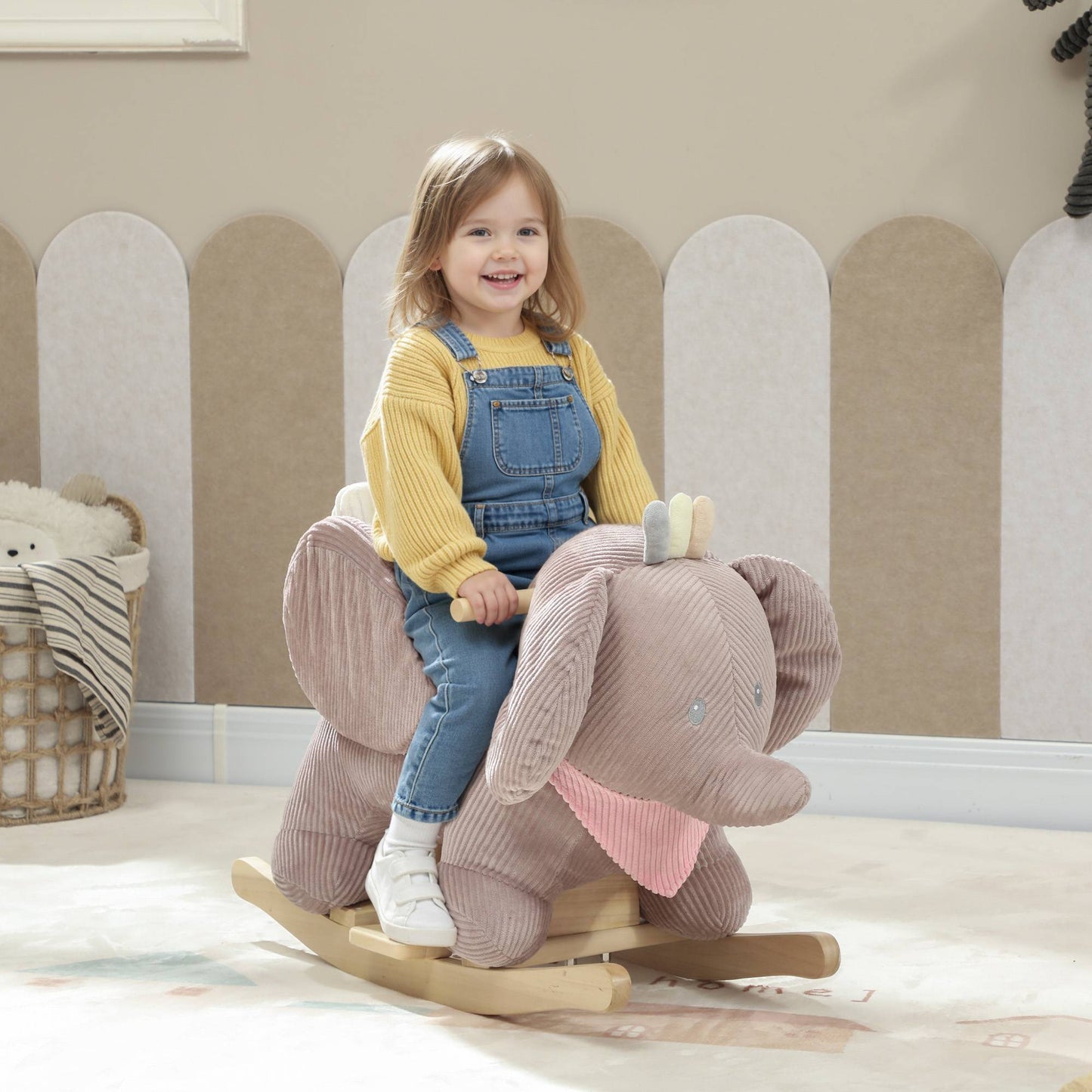 Elephant Rocker with Sounds, Wood Frame, Ages 1.5-3, Brown