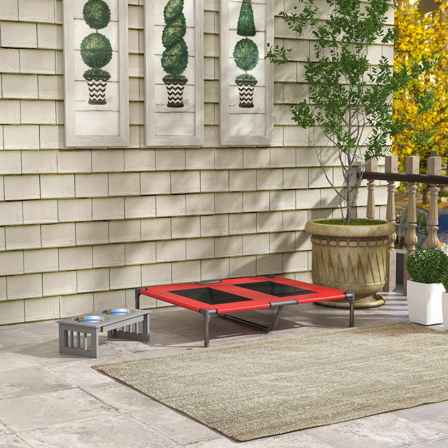 Raised Outdoor Dog Bed - Breathable, Large, Red