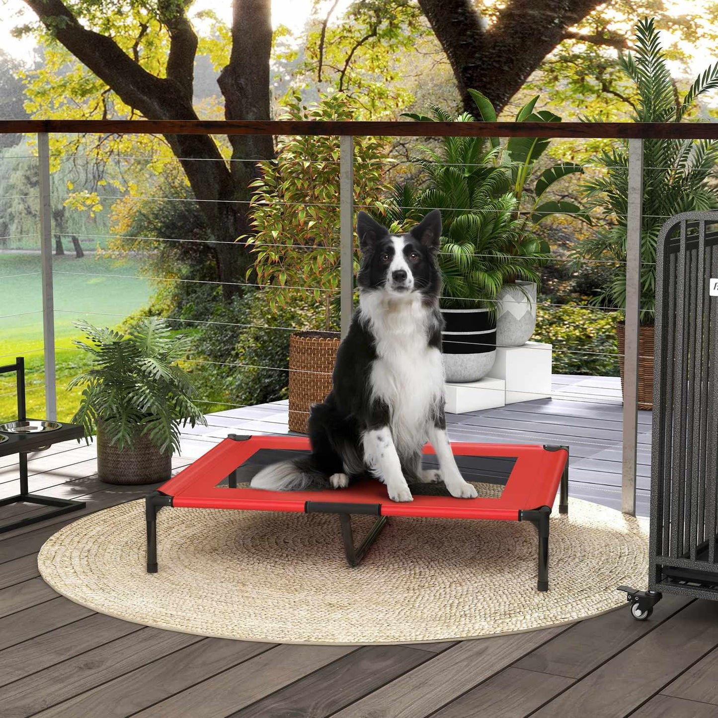 Raised Outdoor Dog Bed - Breathable, Large, Red