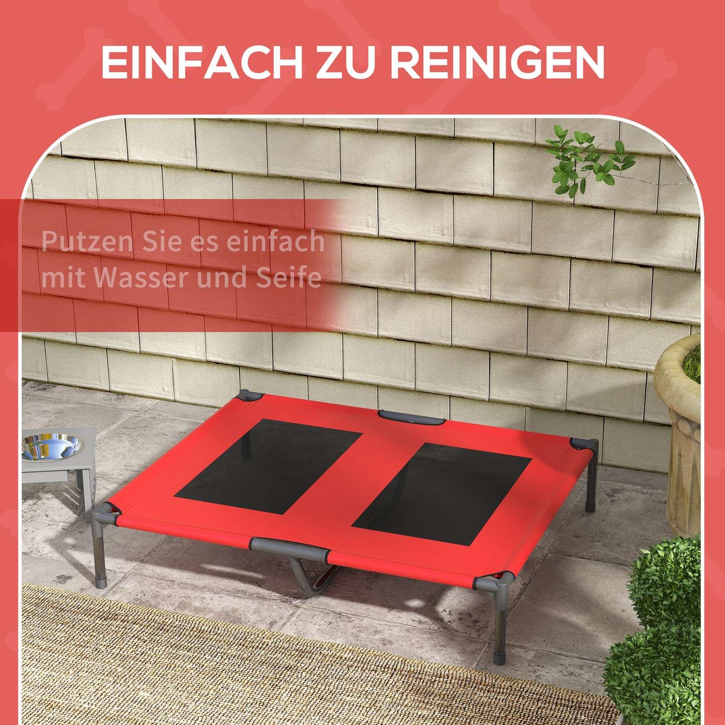 Raised Outdoor Dog Bed - Breathable, Large, Red