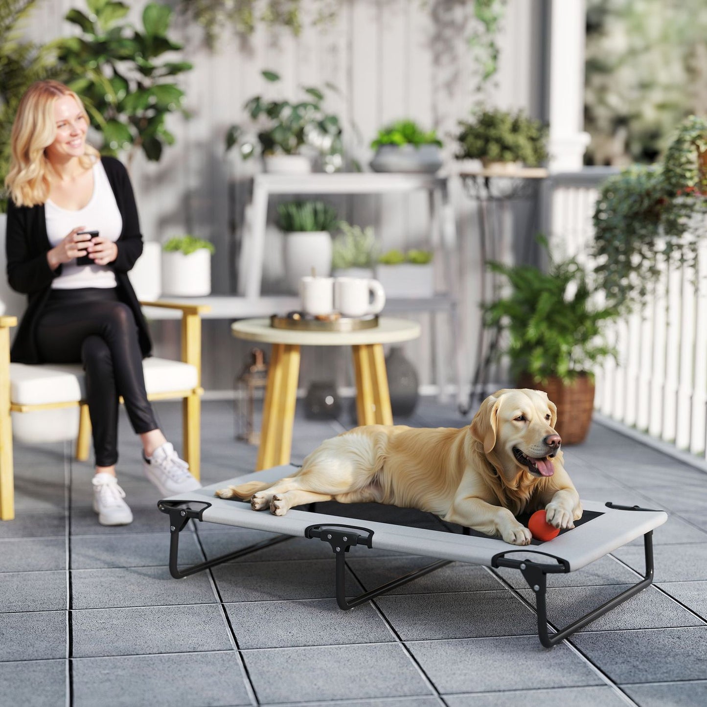 Elevated Dog Bed with Breathable Mesh, Large, Light Gray
