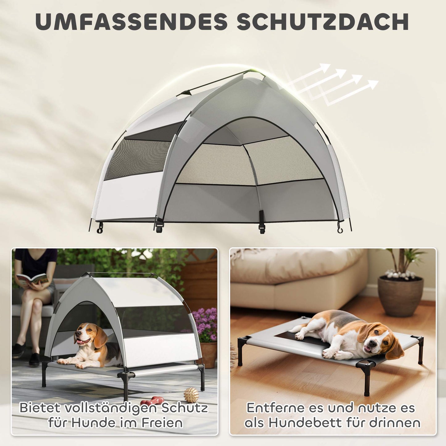 Elevated Dog Bed with Canopy, Breathable Mesh, Portable