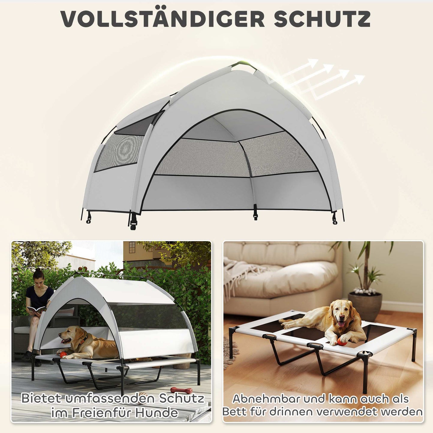 Elevated Dog Bed with Canopy, Breathable Mesh, Portable