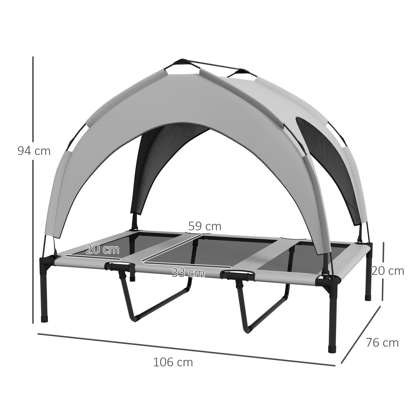 Elevated outdoor dog bed with canopy, breathable Oxford